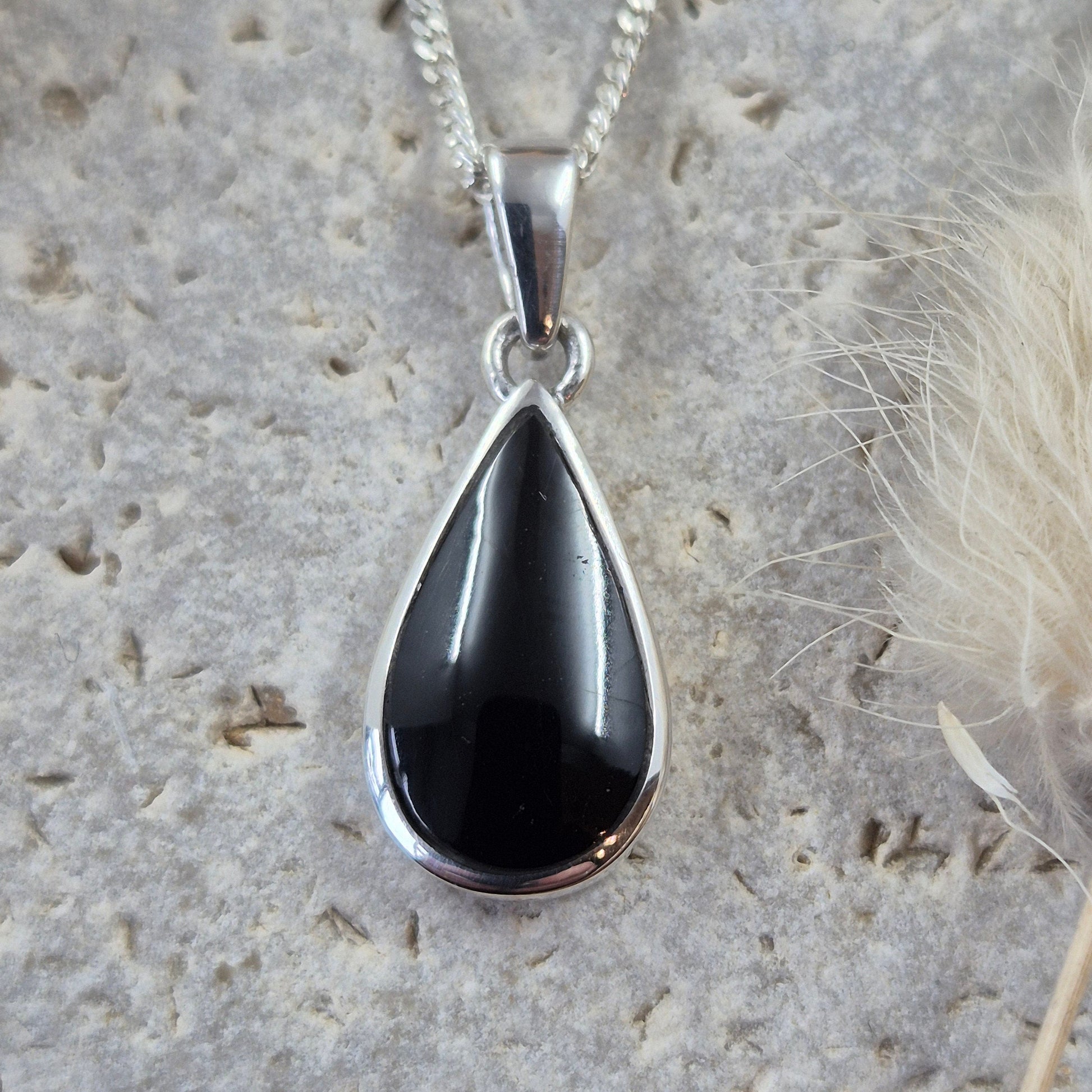 Whitby Jet Teardrop Shaped Pendant | Whitby Jet Necklace | Whitby Jet | Celtic Jewellery | Handmade Pendant | Necklace Jones Stones