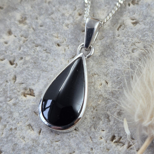 Whitby Jet Teardrop Shaped Pendant | Whitby Jet Necklace | Whitby Jet | Celtic Jewellery | Handmade Pendant | Necklace Jones Stones