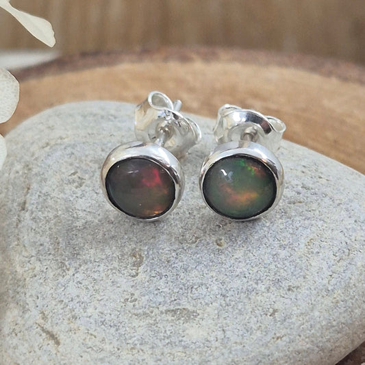 Ethiopian Welo Crystal Opal Sterling Silver Stud Earrings Jones Stones