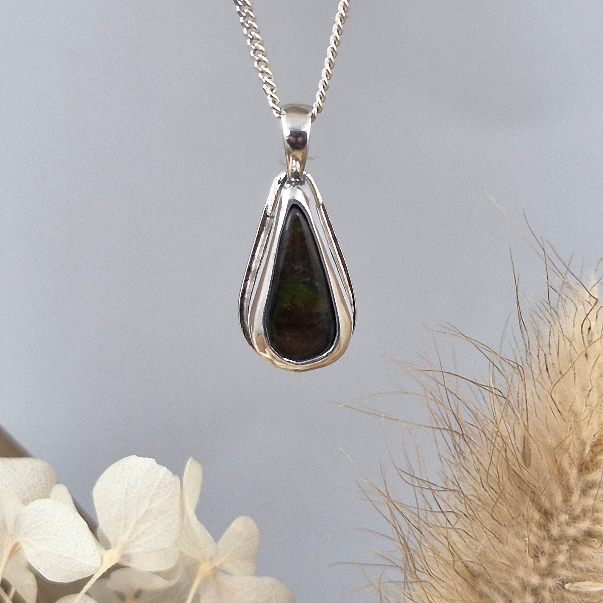 Canadian Ammolite Pendant: Handmade Sterling Silver Jewellery (22mm) Jones Stones