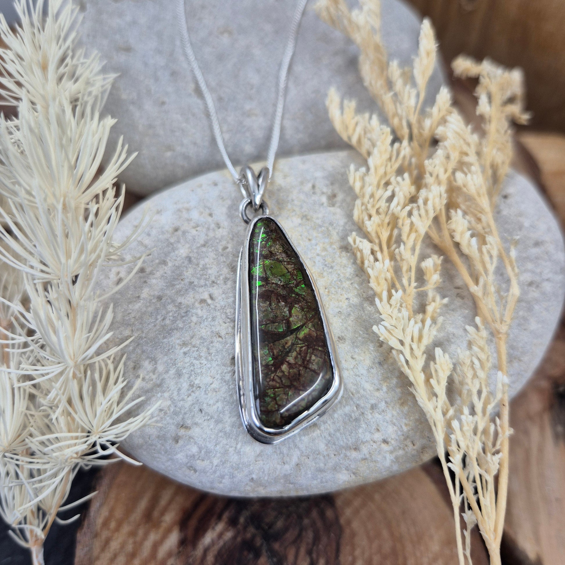Canadian Ammolite Pendant: Handmade Sterling Silver Jewellery Jones Stones