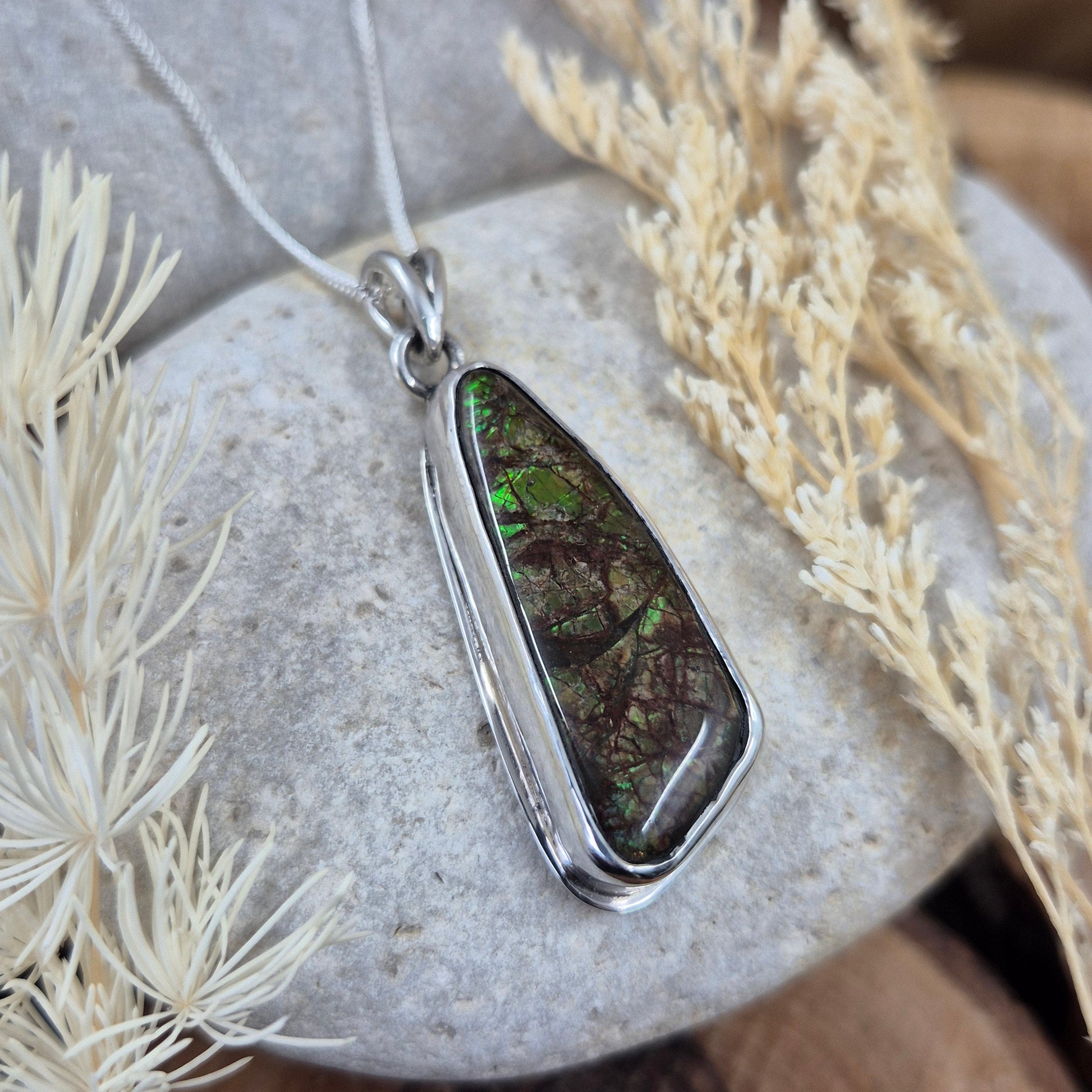 Canadian Ammolite Pendant: Handmade Sterling Silver Jewellery Jones Stones