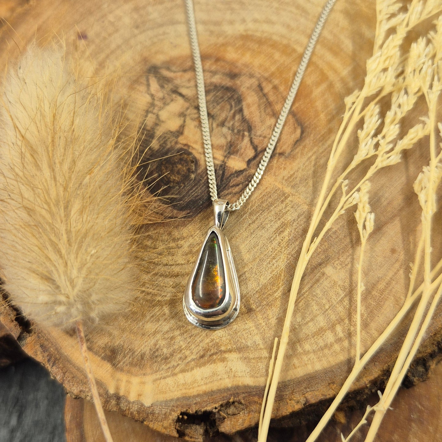 Canadian Ammolite Pendant: Handmade Sterling Silver Jewellery (22mm) Jones Stones