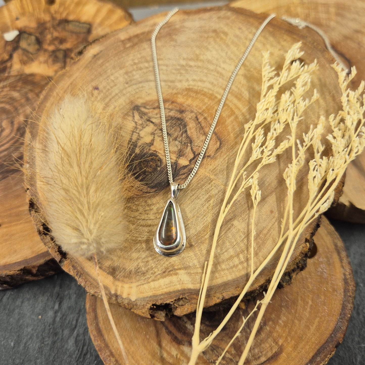 Canadian Ammolite Pendant: Handmade Sterling Silver Jewellery (22mm) Jones Stones