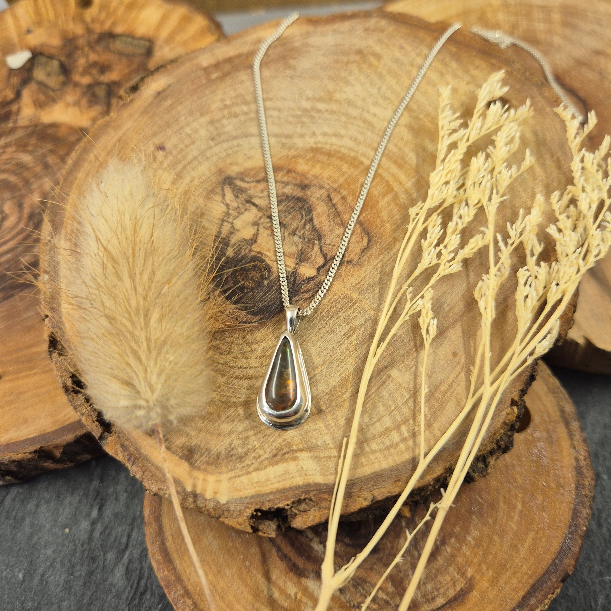 Canadian Ammolite Pendant: Handmade Sterling Silver Jewellery (22mm) Jones Stones