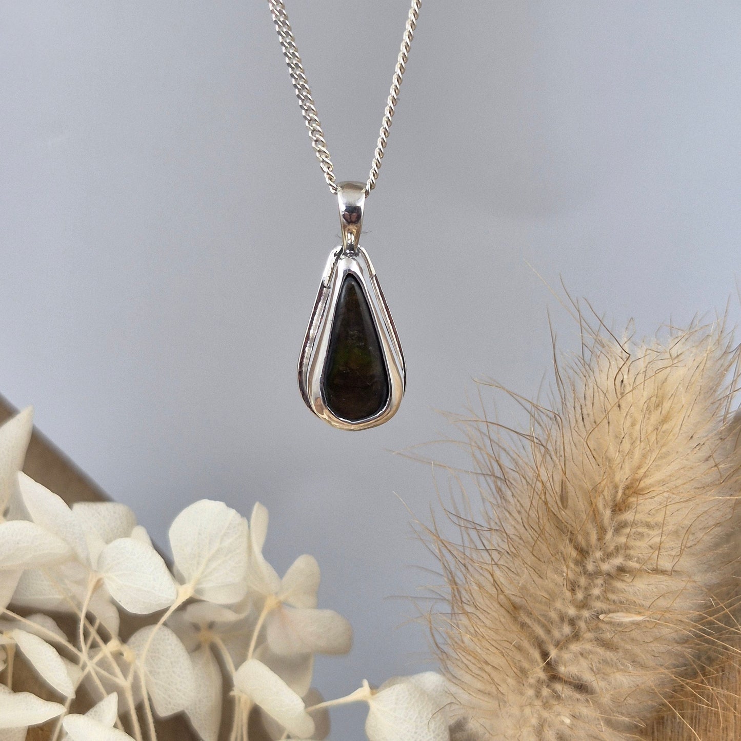 Canadian Ammolite Pendant: Handmade Sterling Silver Jewellery (22mm) Jones Stones