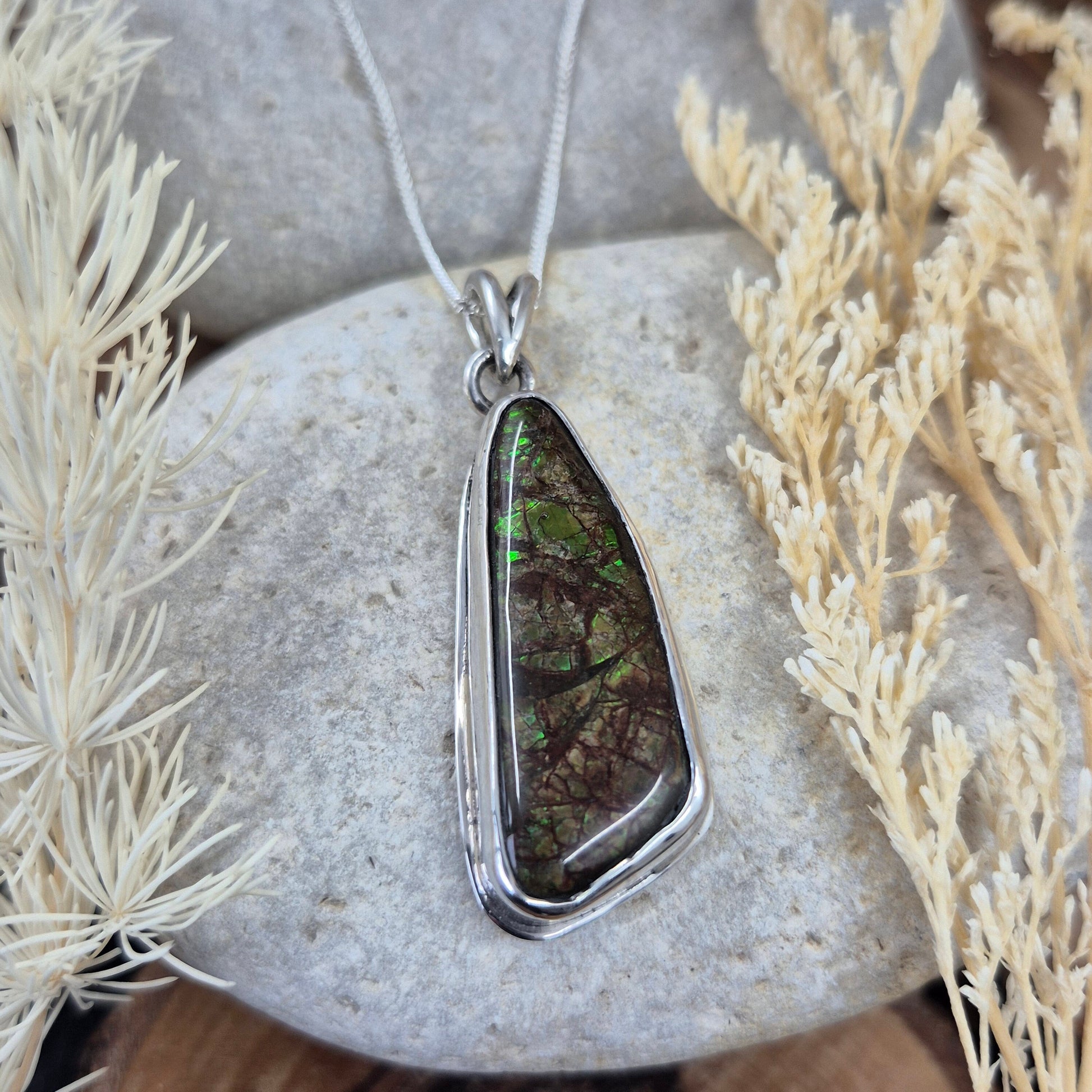 Canadian Ammolite Pendant: Handmade Sterling Silver Jewellery Jones Stones