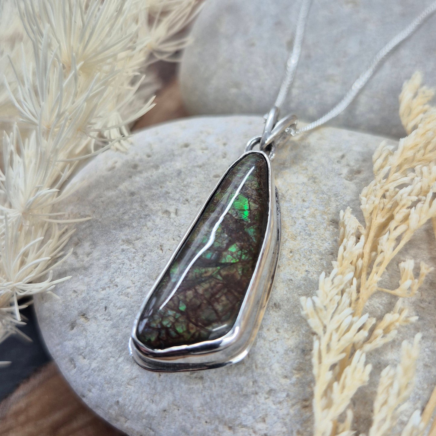 Canadian Ammolite Pendant: Handmade Sterling Silver Jewellery Jones Stones