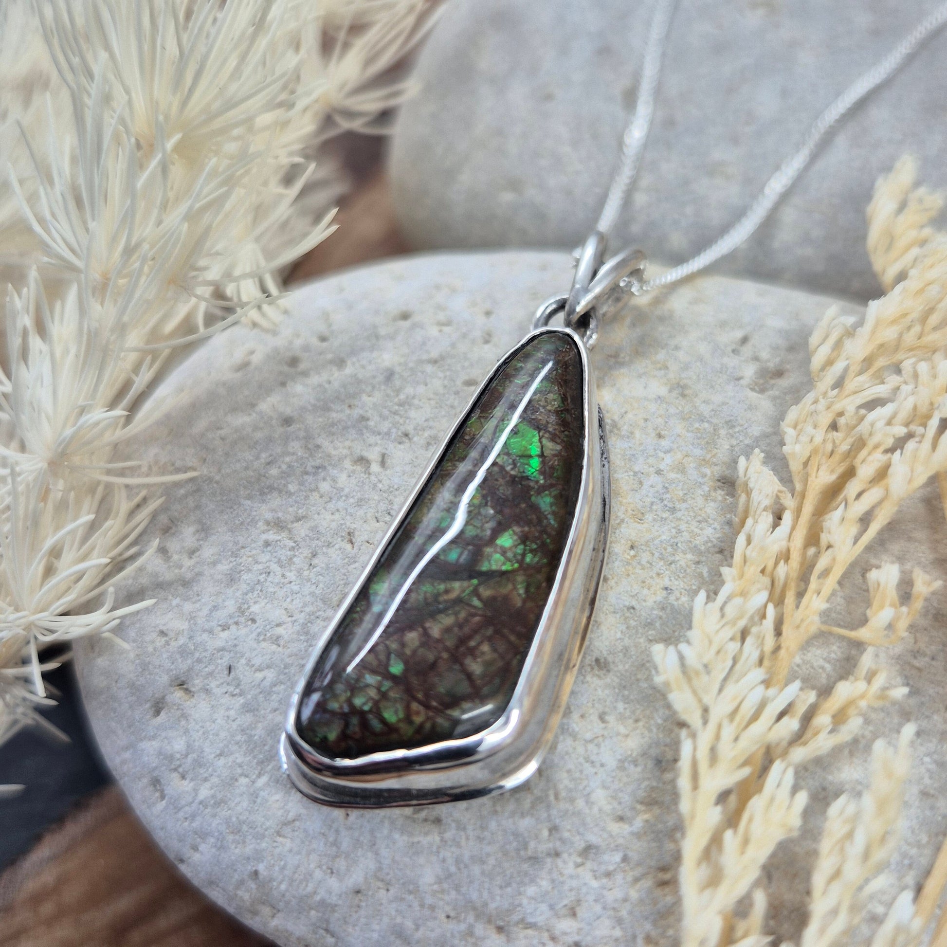 Canadian Ammolite Pendant: Handmade Sterling Silver Jewellery Jones Stones