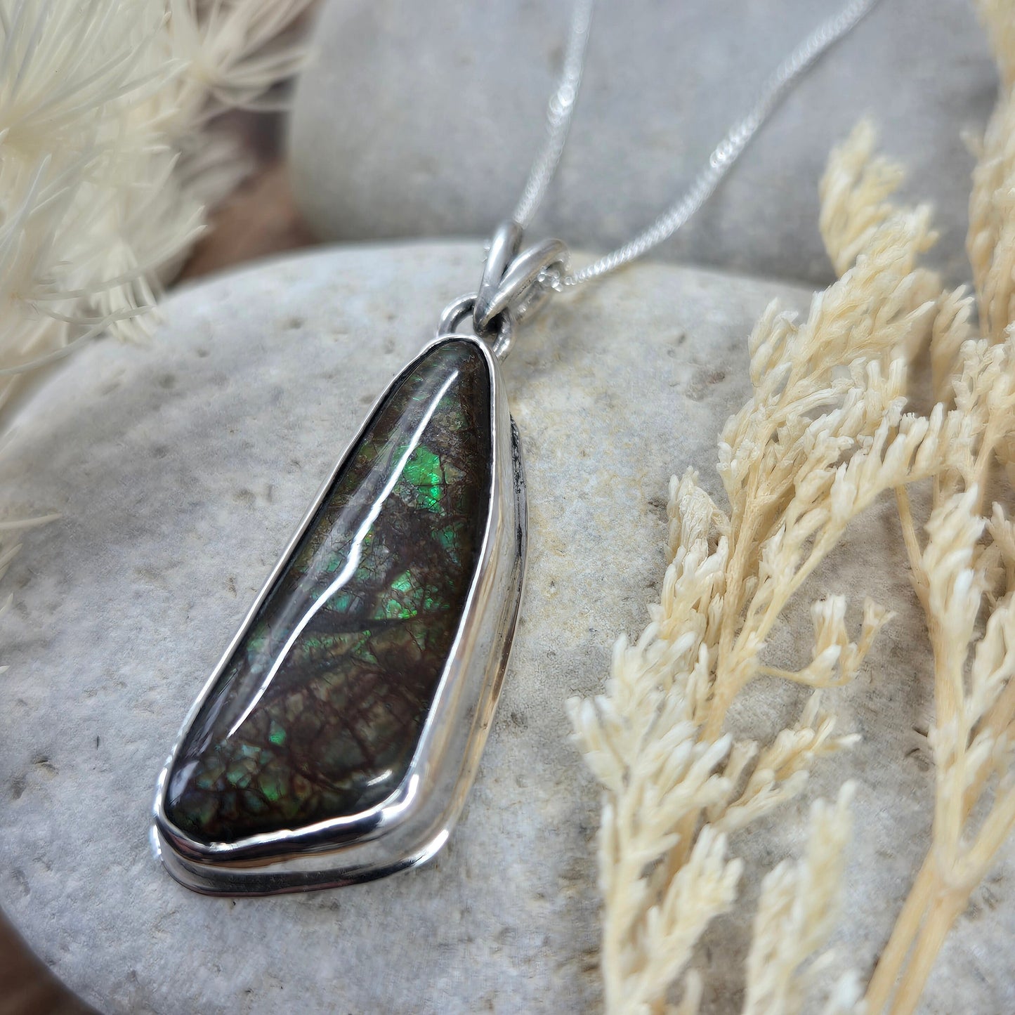 Canadian Ammolite Pendant: Handmade Sterling Silver Jewellery Jones Stones