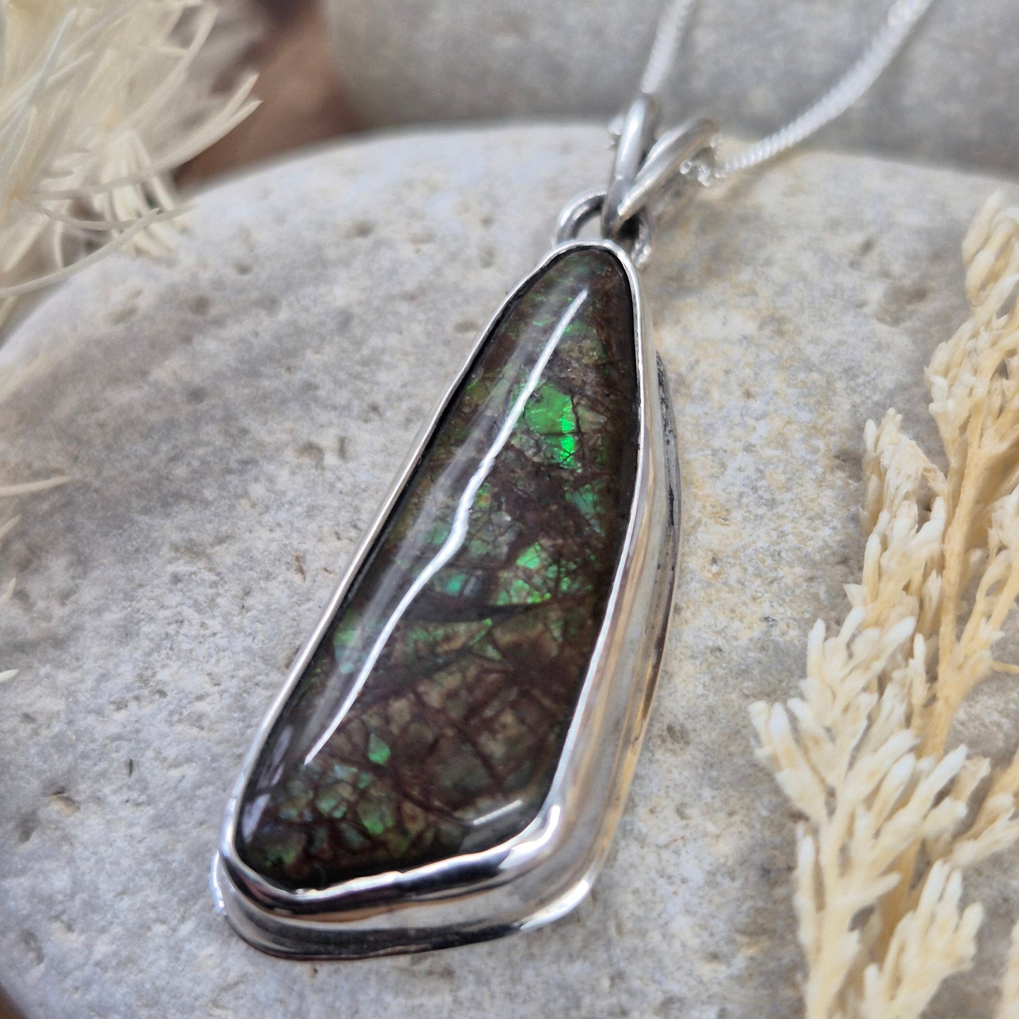 Canadian Ammolite Pendant: Handmade Sterling Silver Jewellery Jones Stones
