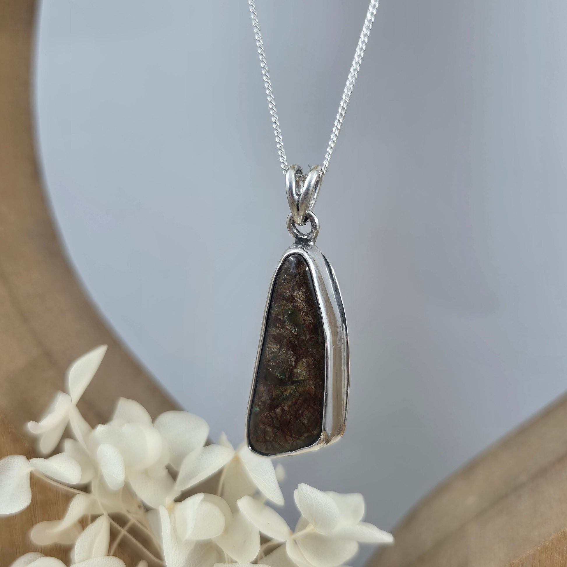 Canadian Ammolite Pendant: Handmade Sterling Silver Jewellery Jones Stones