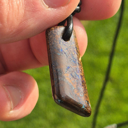 Australian Boulder Opal Pendant: Unisex Leather Cord Necklace Jones Stones