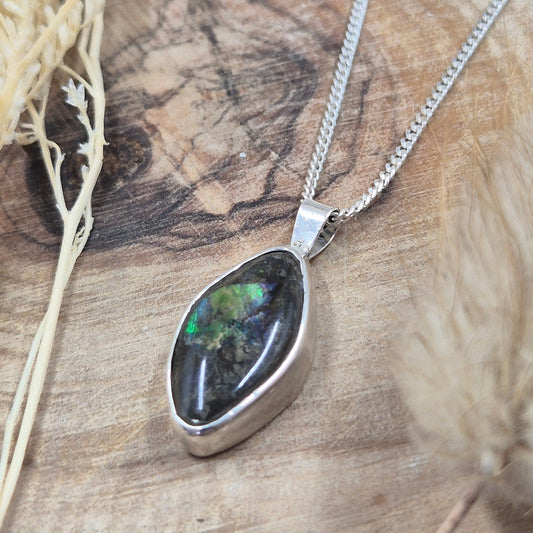 Canadian Ammolite Pendant: Handmade Sterling Silver Jewellery Jones Stones
