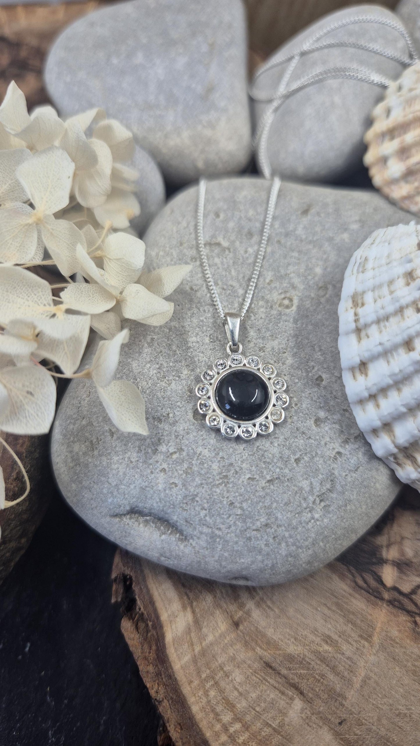 Whitby Jet & Cubic Zirconia Sterling Silver Pendant Jones Stones
