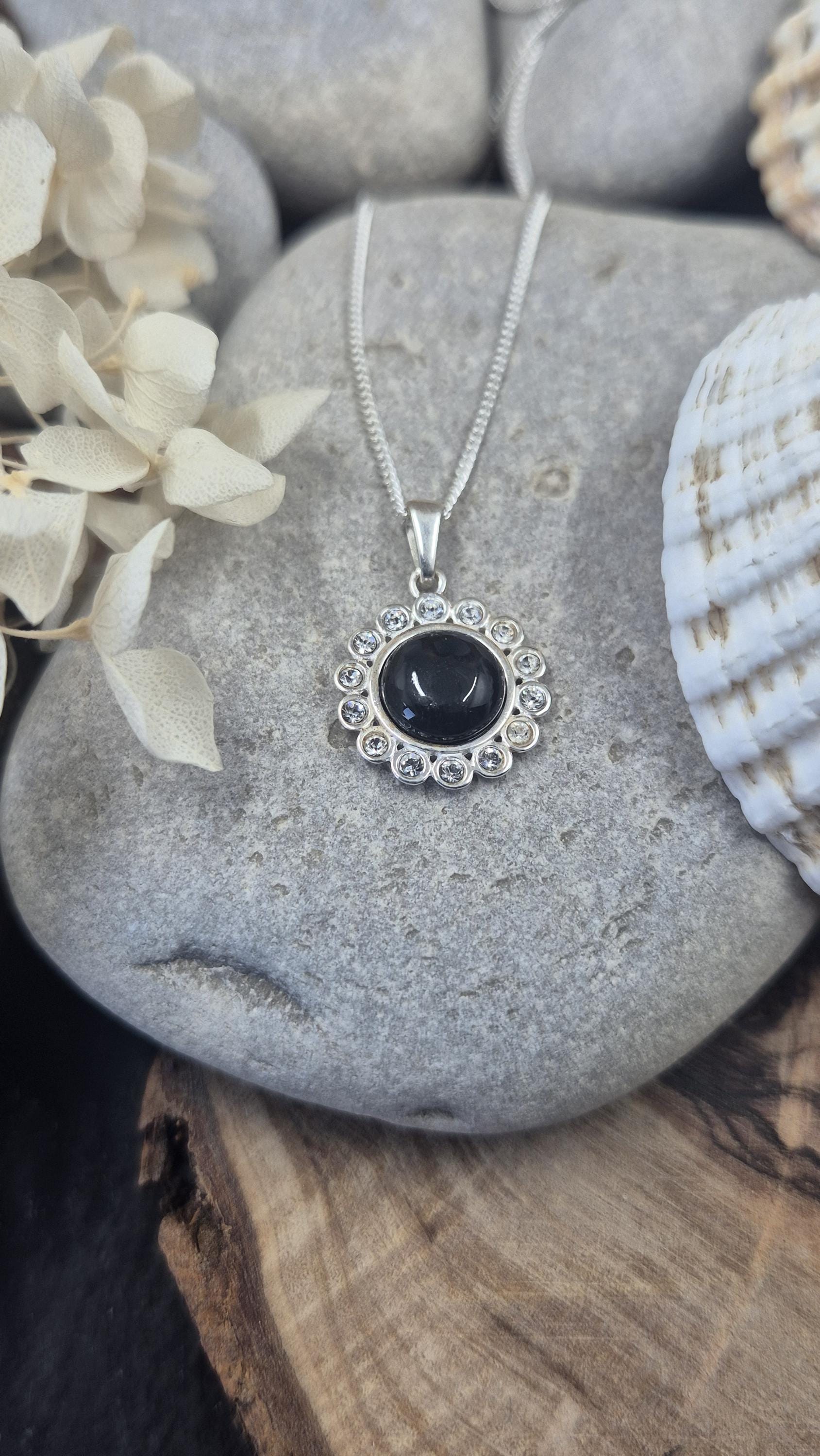 Whitby Jet & Cubic Zirconia Sterling Silver Pendant Jones Stones
