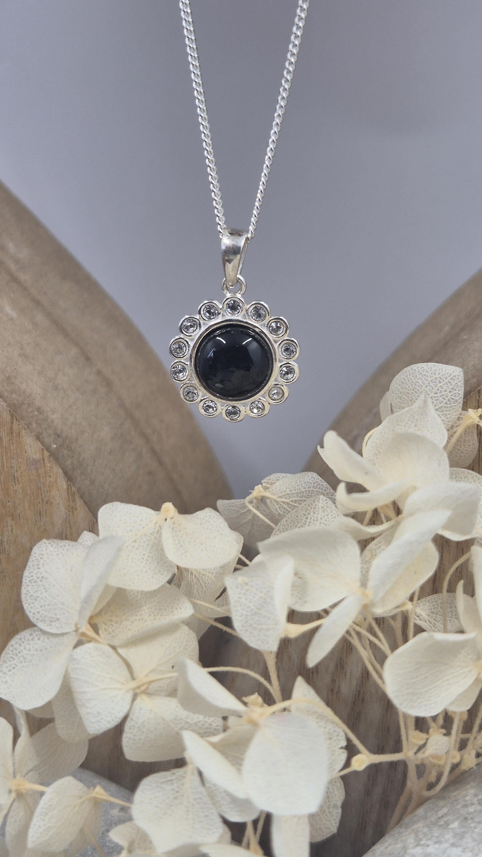 Whitby Jet & Cubic Zirconia Sterling Silver Pendant Jones Stones