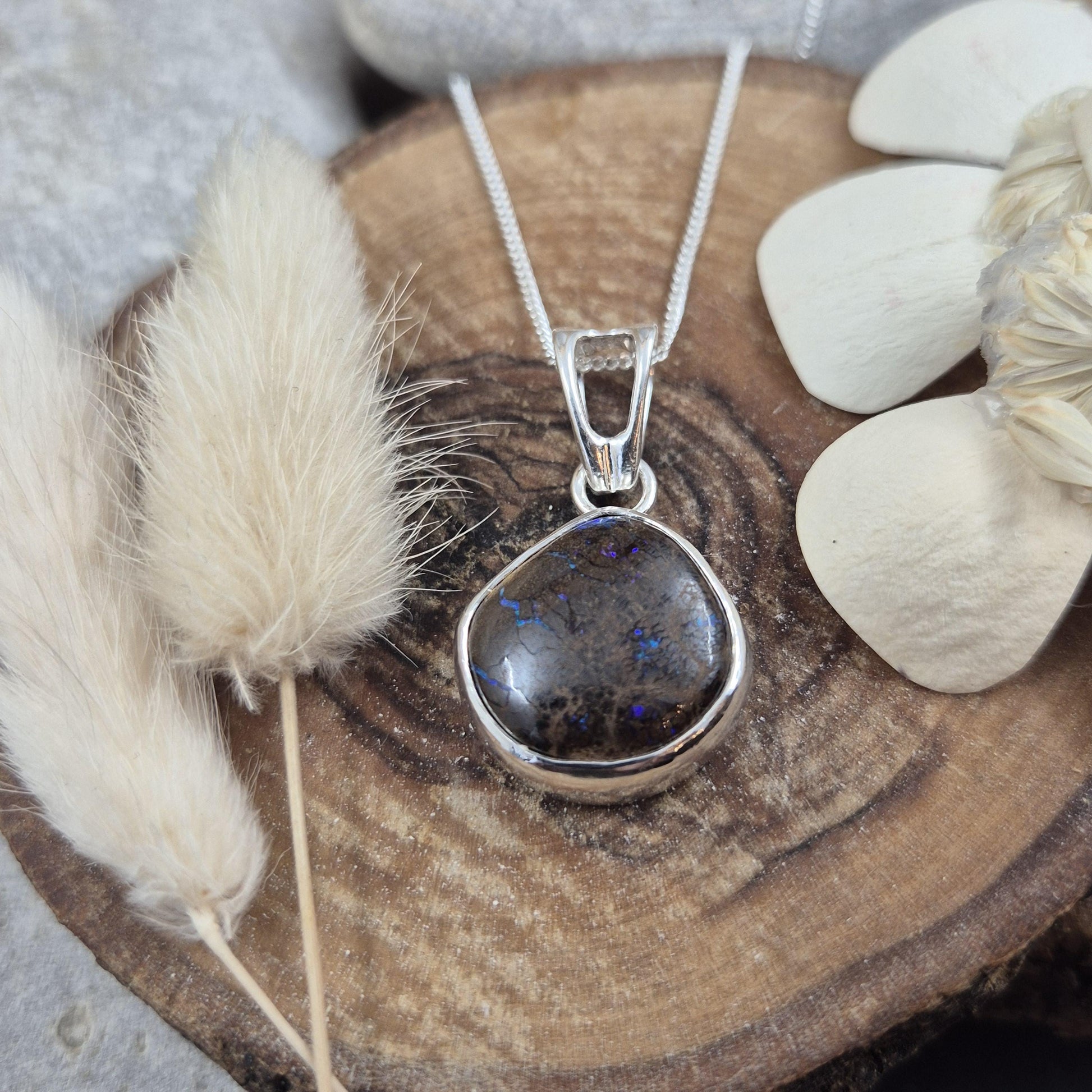 Australian Boulder Opal Pendant: Handmade Sterling Silver, Natural Stone Jones Stones