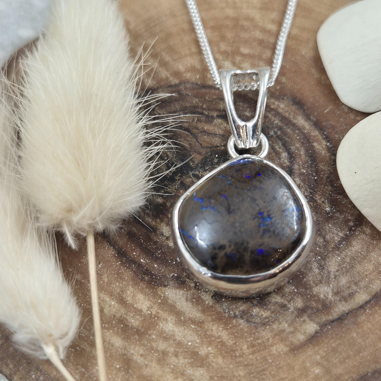 Australian Boulder Opal Pendant: Handmade Sterling Silver, Natural Stone Jones Stones