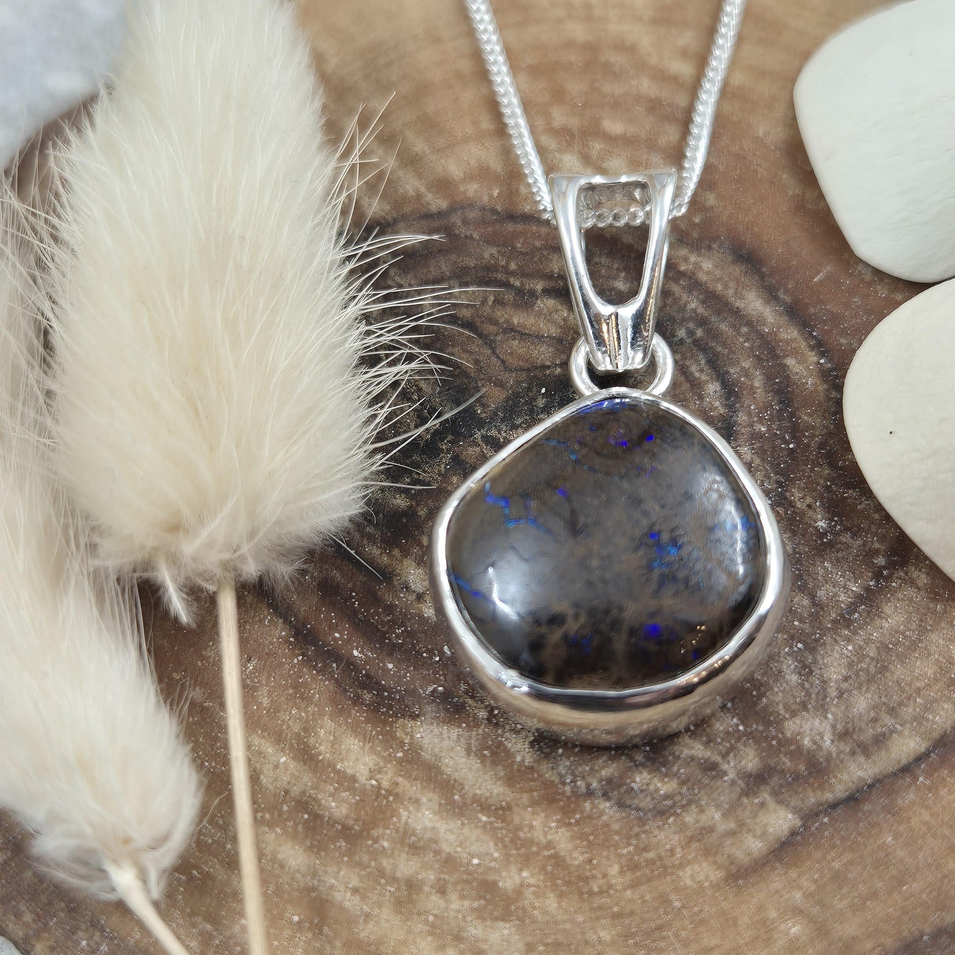 Australian Boulder Opal Pendant: Handmade Sterling Silver, Natural Stone Jones Stones