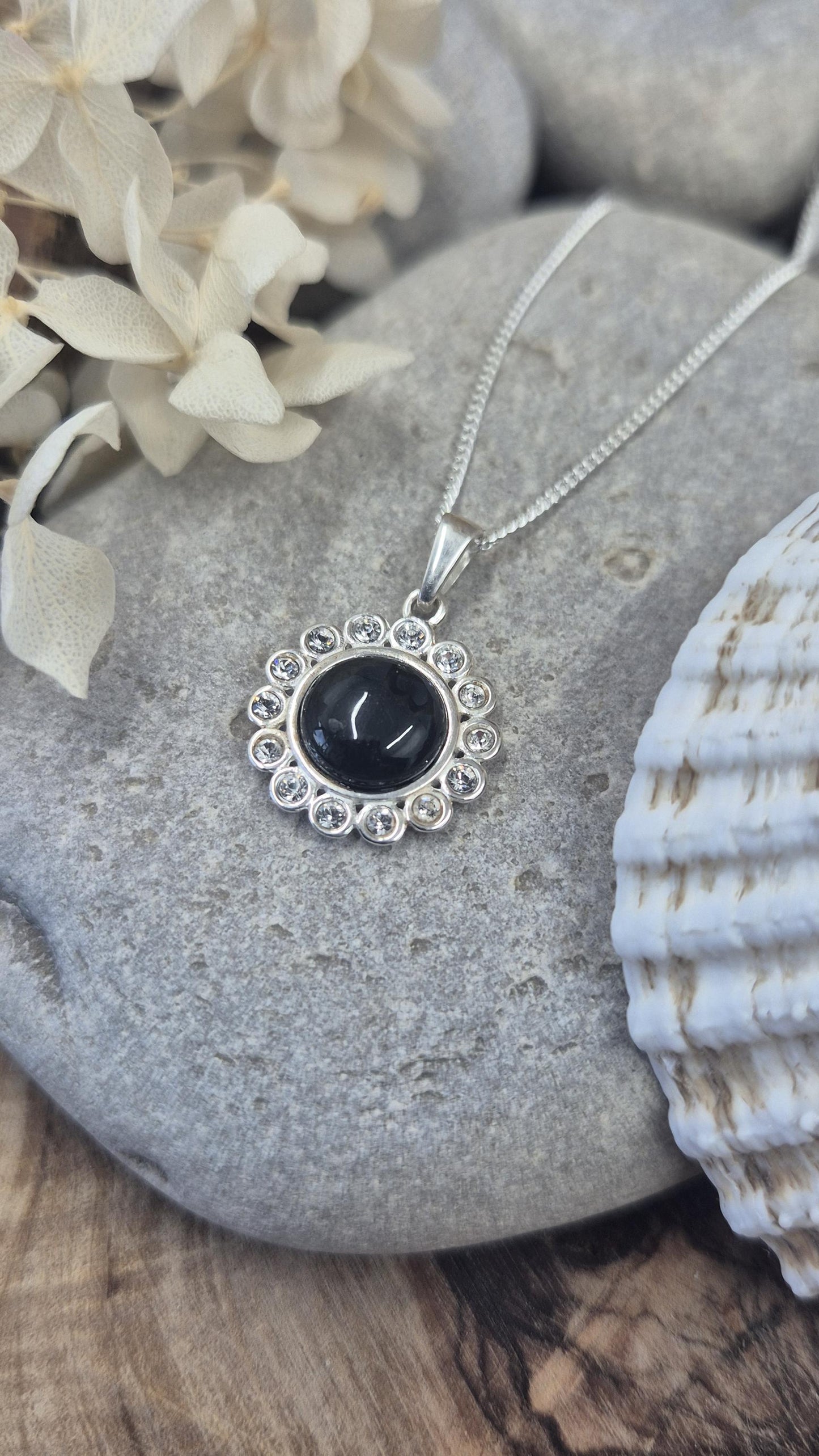 Whitby Jet & Cubic Zirconia Sterling Silver Pendant Jones Stones