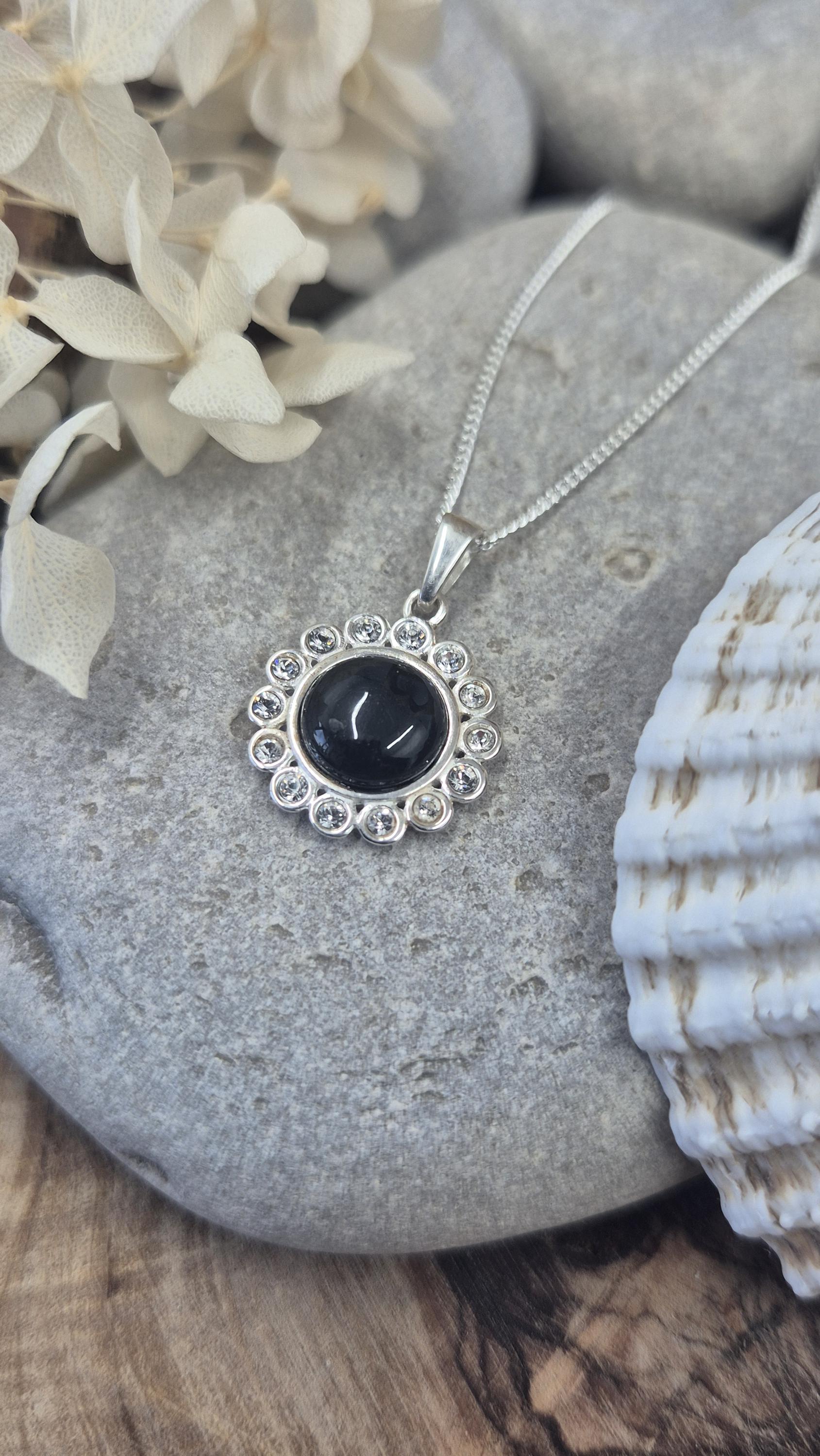 Whitby Jet & Cubic Zirconia Sterling Silver Pendant Jones Stones