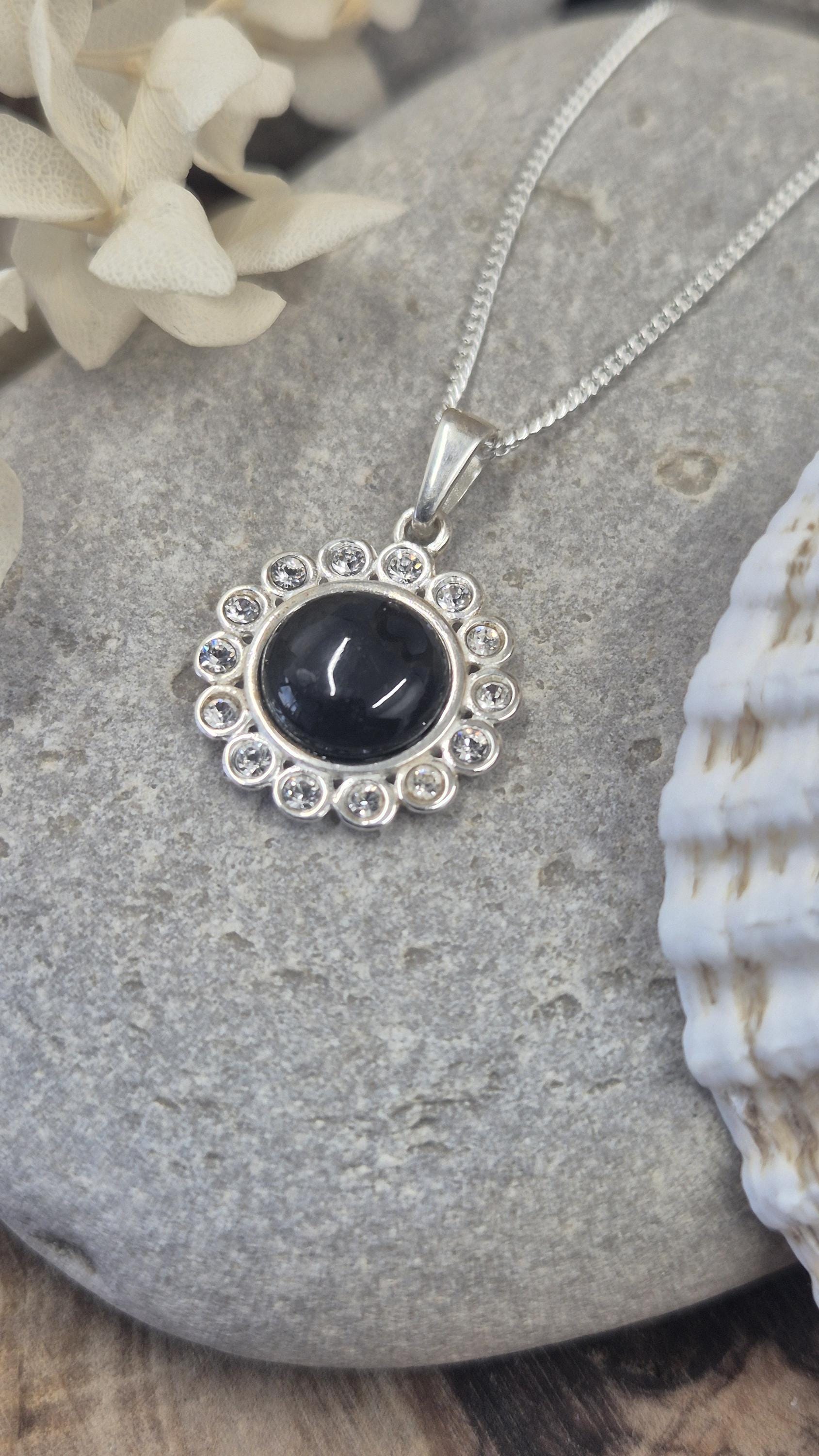 Whitby Jet & Cubic Zirconia Sterling Silver Pendant Jones Stones
