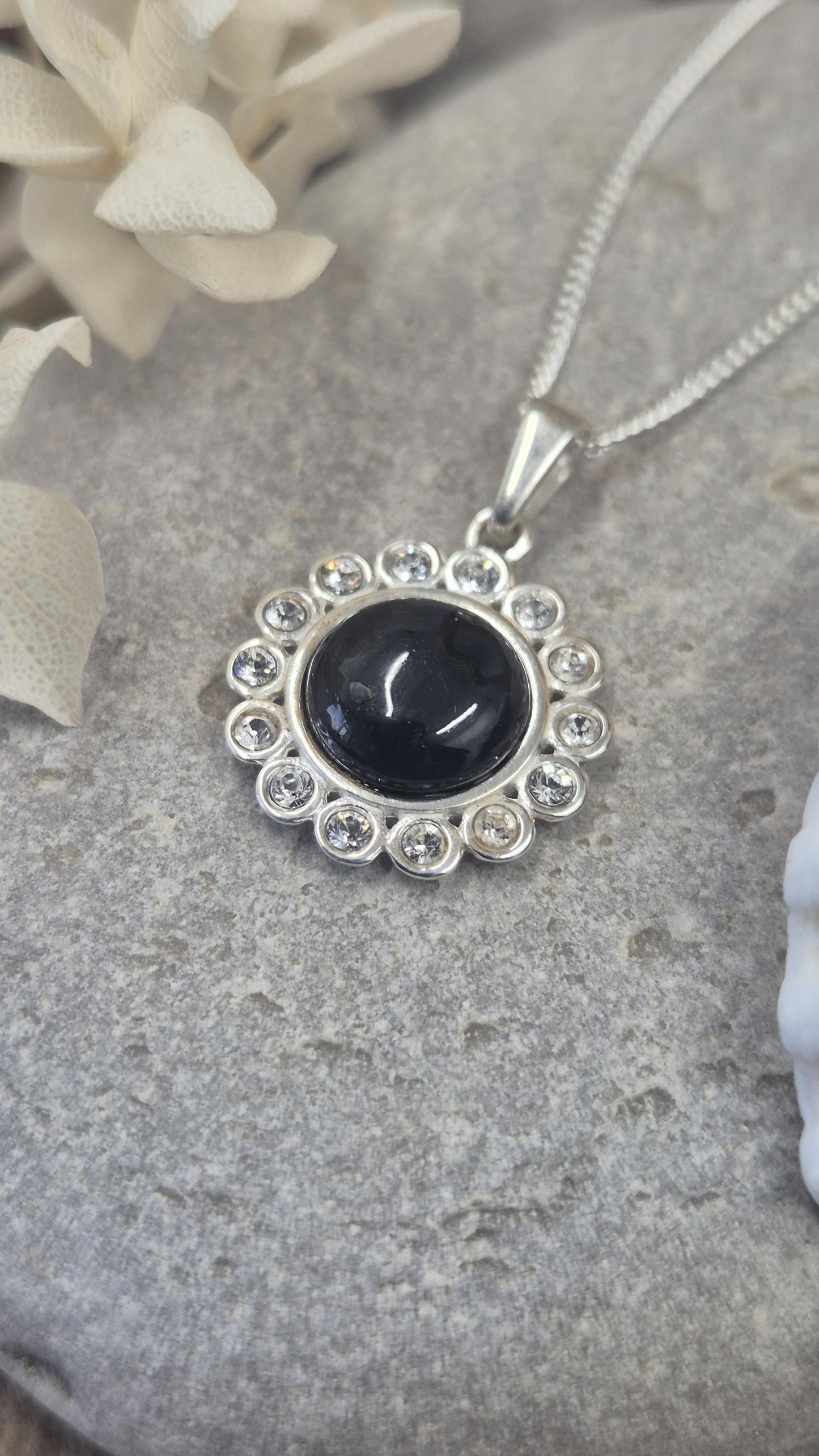Whitby Jet & Cubic Zirconia Sterling Silver Pendant Jones Stones