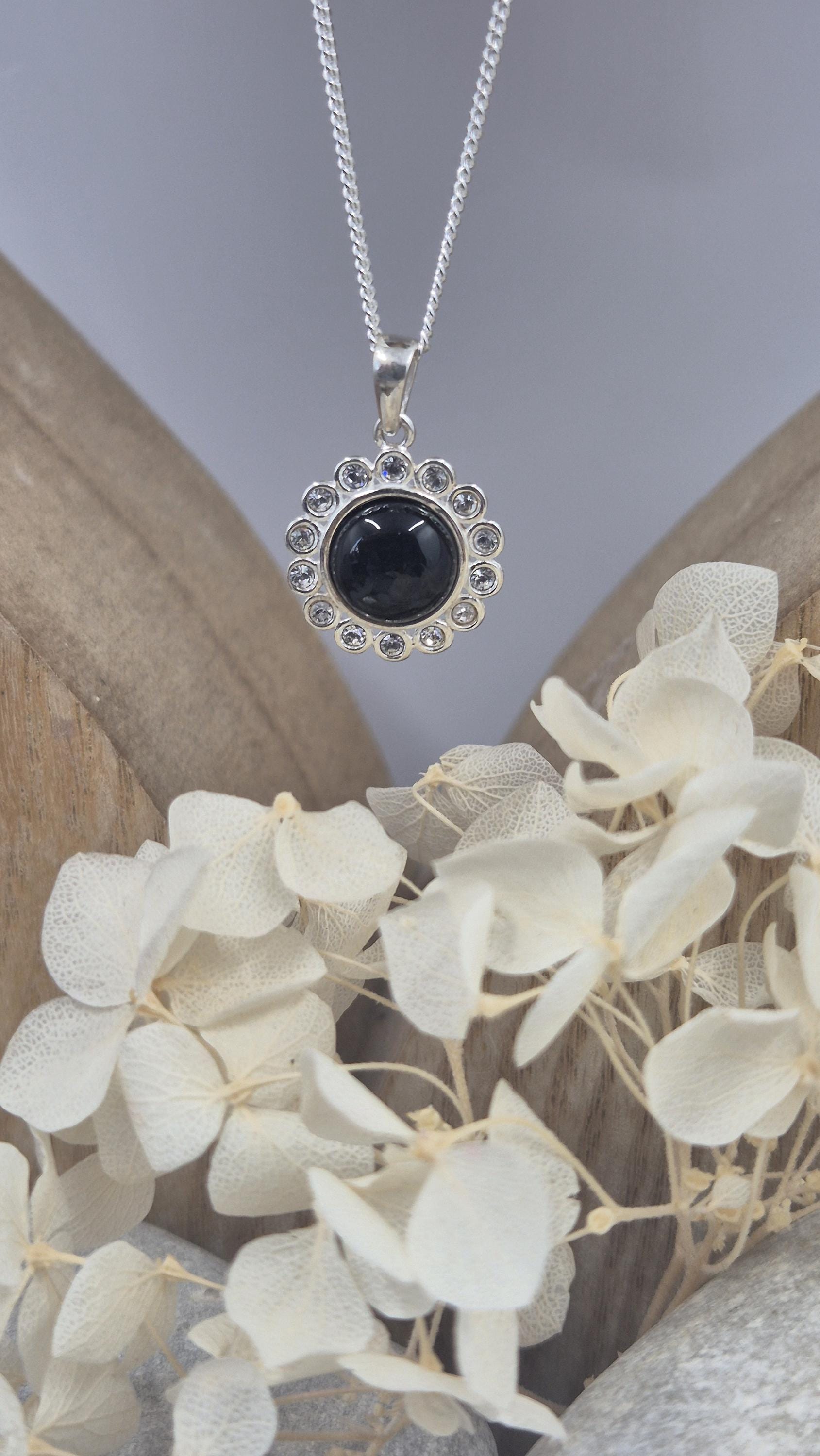 Whitby Jet & Cubic Zirconia Sterling Silver Pendant Jones Stones