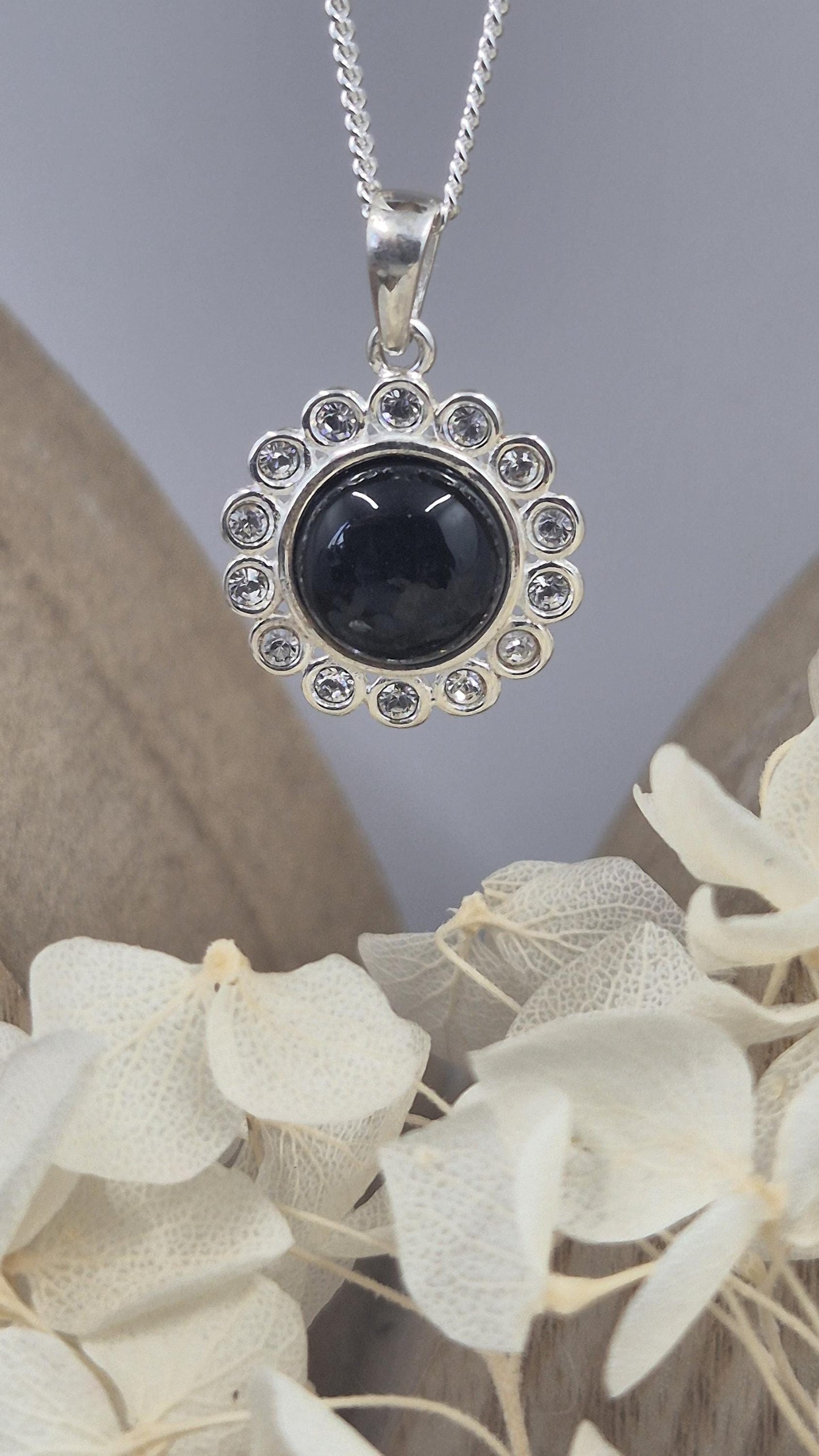 Whitby Jet & Cubic Zirconia Sterling Silver Pendant Jones Stones