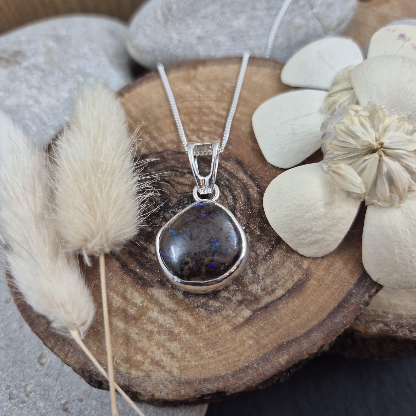 Australian Boulder Opal Pendant: Handmade Sterling Silver, Natural Stone Jones Stones