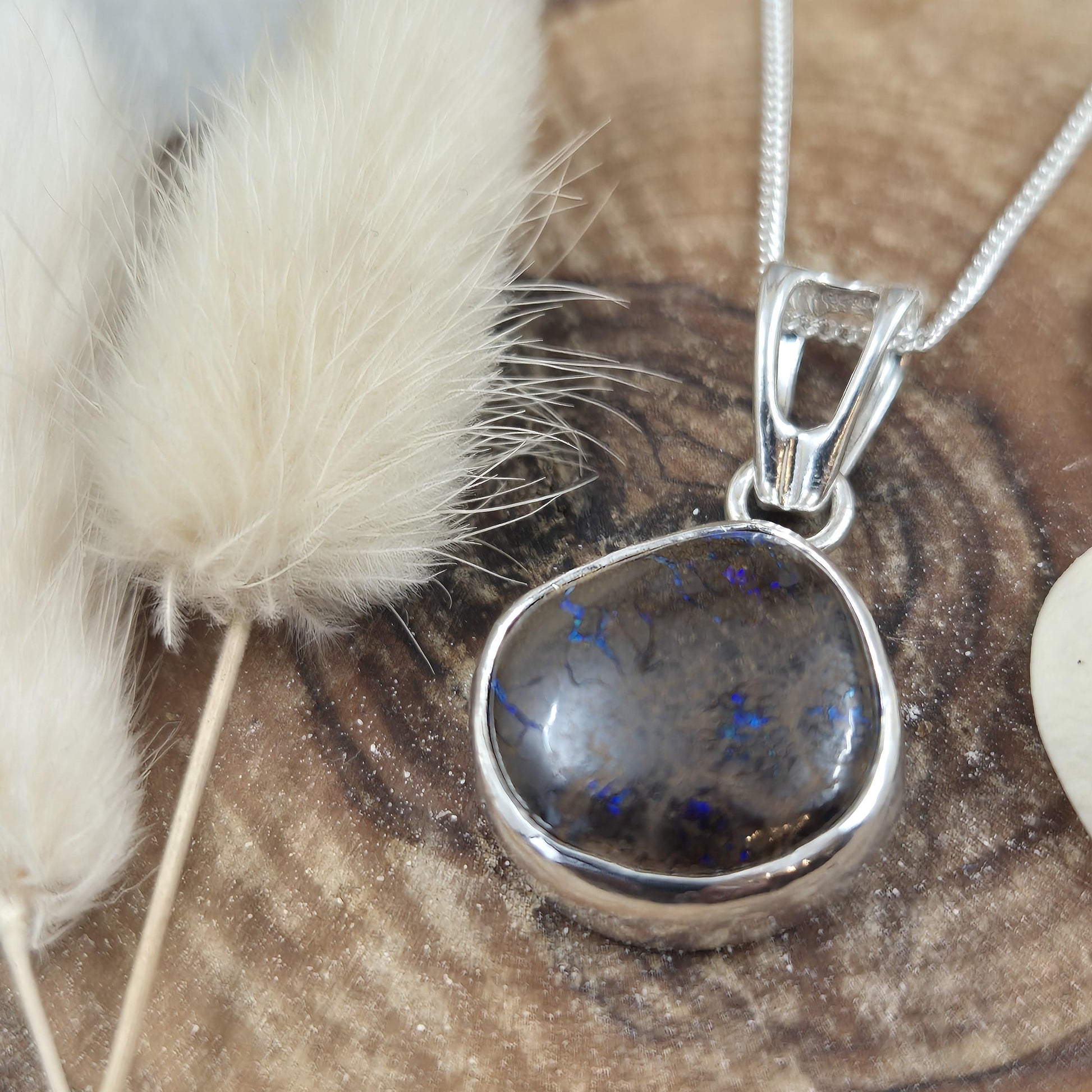 Australian Boulder Opal Pendant: Handmade Sterling Silver, Natural Stone Jones Stones