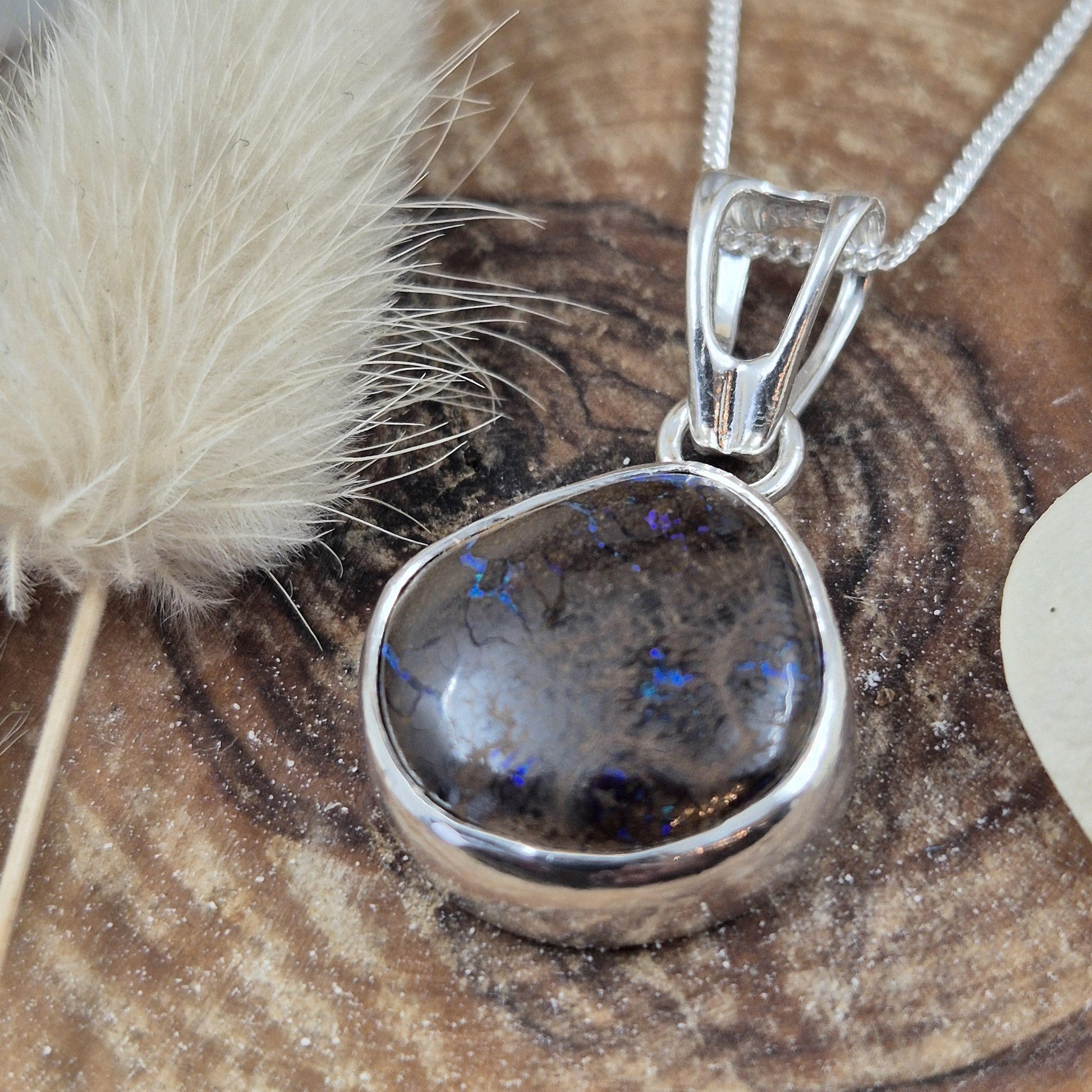 Australian Boulder Opal Pendant: Handmade Sterling Silver, Natural Stone Jones Stones