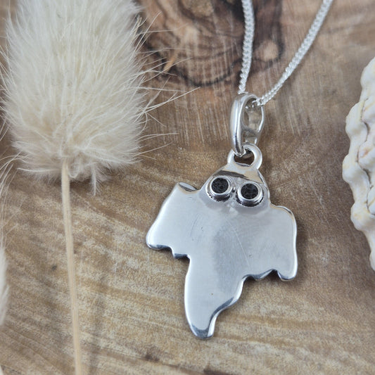 Whitby Jet Silver Ghost Pendant with Jet Eyes | Whitby Jet Necklace | Whitby Jet | Halloween Jewellery | Handmade Pendant | Necklace Jones Stones