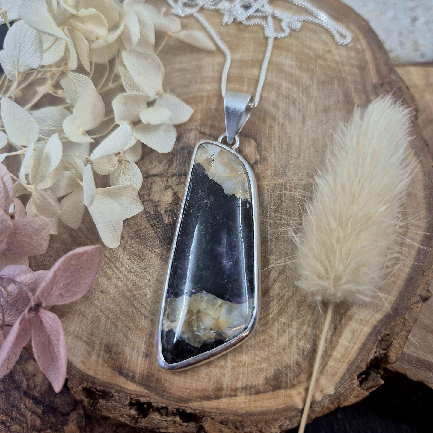 Blue John Pendant: Sterling Silver Derbyshire Fluorite Necklace Jones Stones