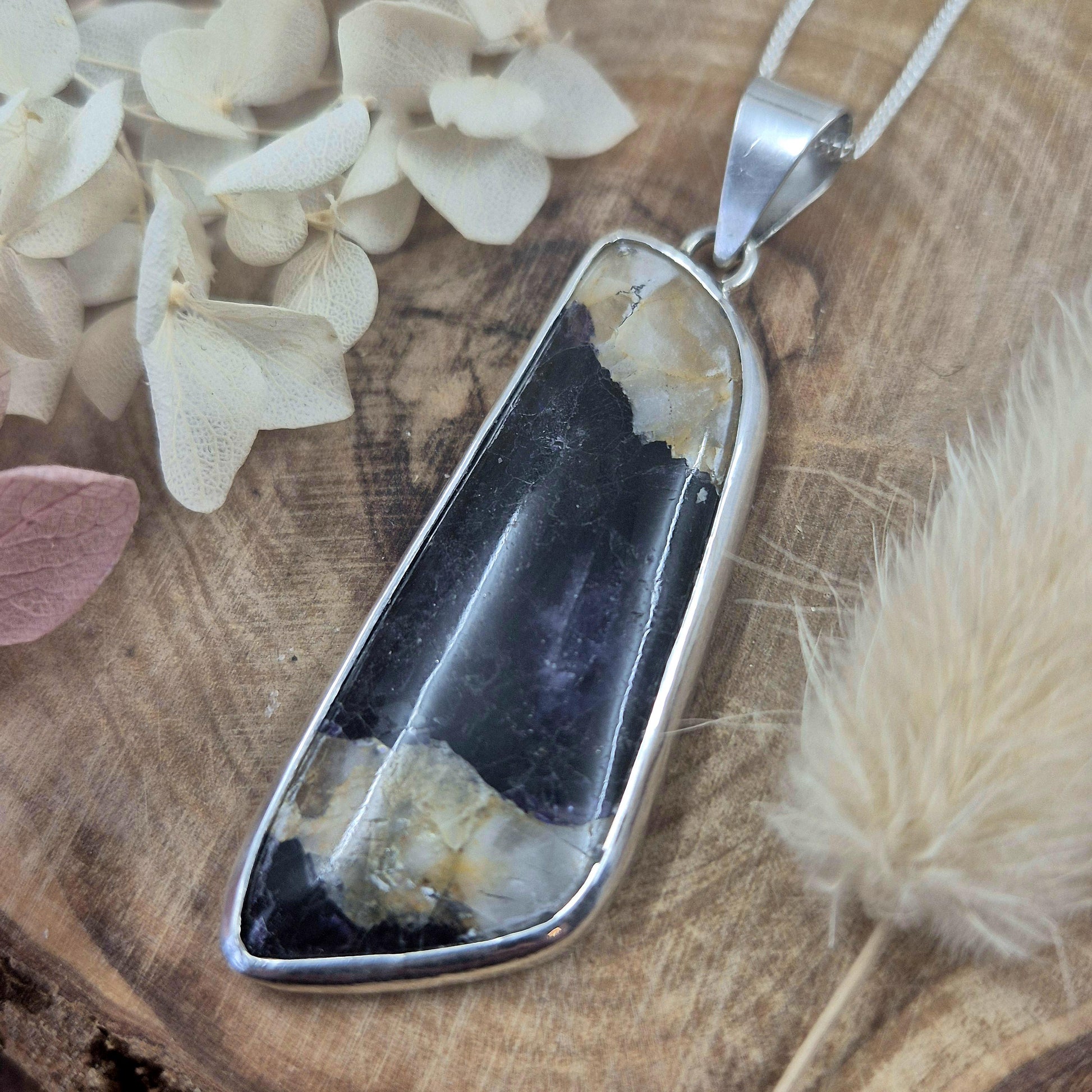 Blue John Pendant: Sterling Silver Derbyshire Fluorite Necklace Jones Stones