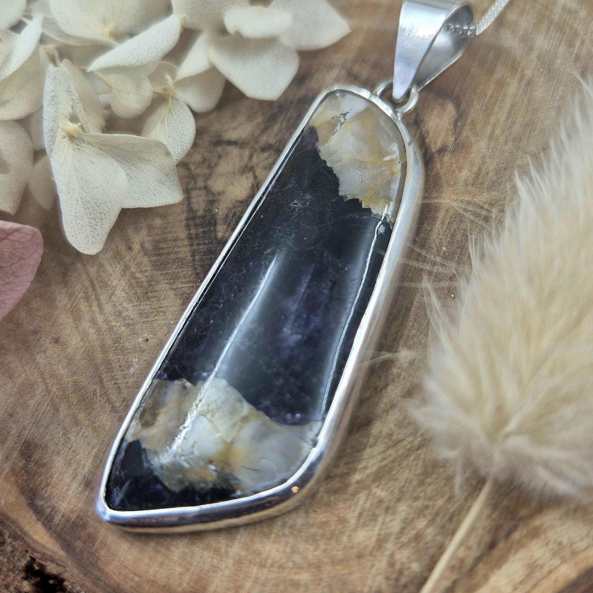 Blue John Pendant: Sterling Silver Derbyshire Fluorite Necklace Jones Stones