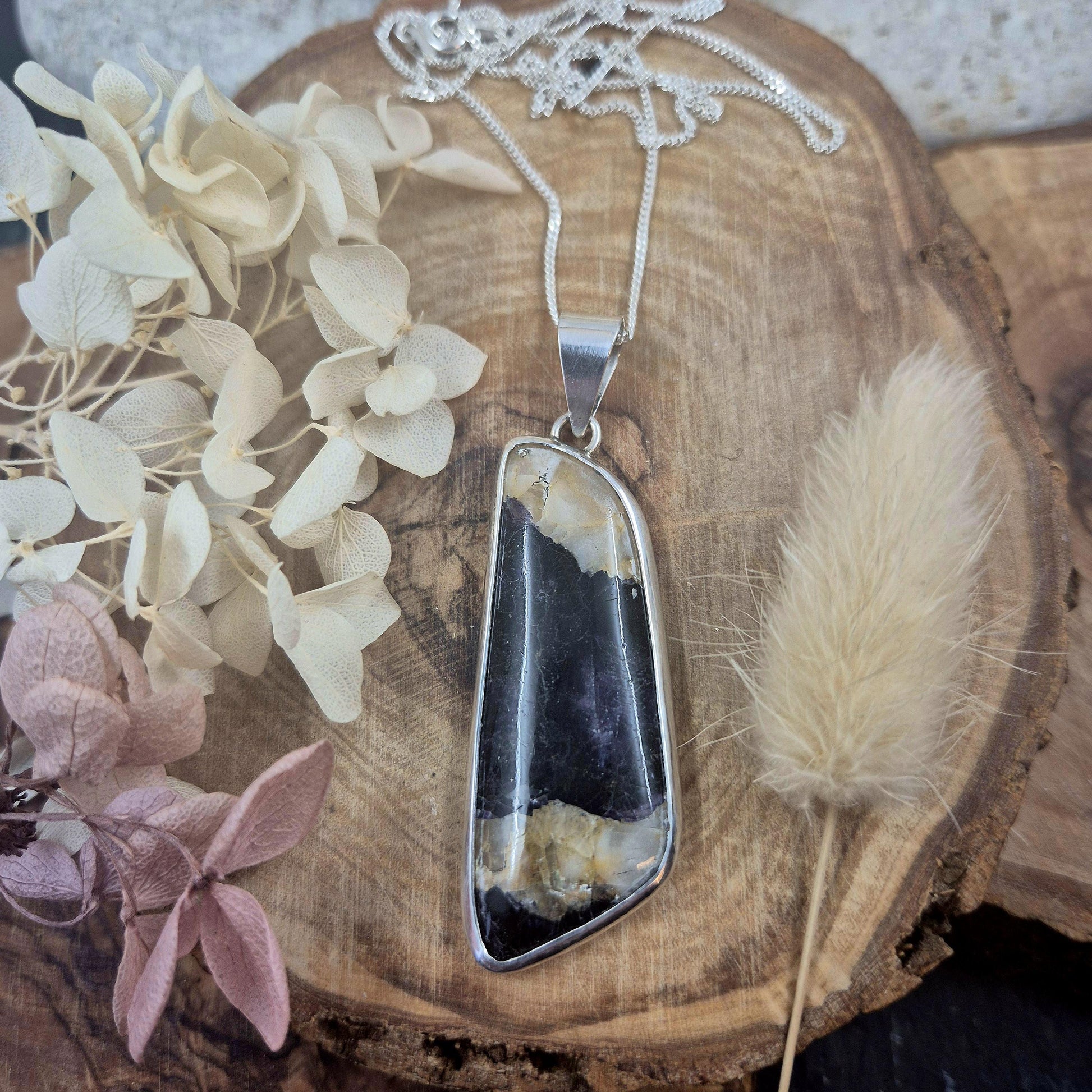 Blue John Pendant: Sterling Silver Derbyshire Fluorite Necklace Jones Stones