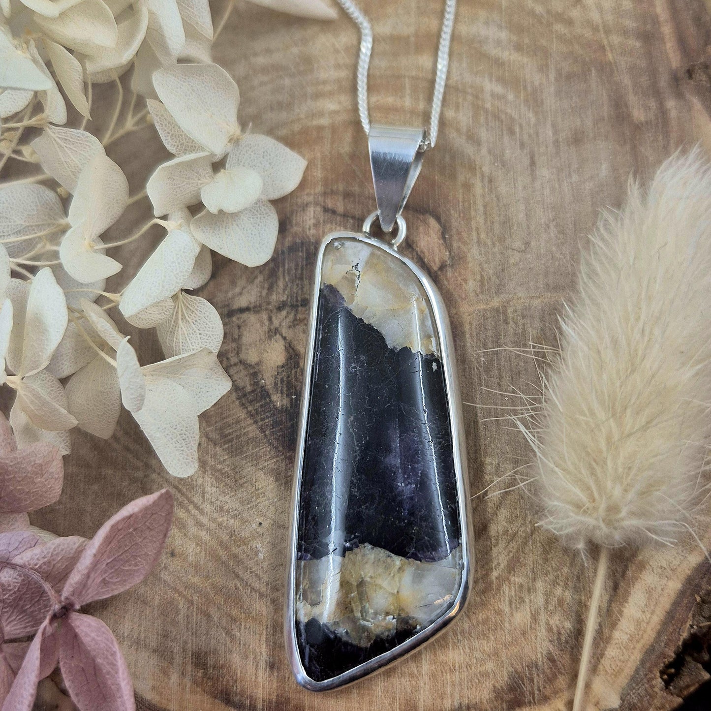 Blue John Pendant: Sterling Silver Derbyshire Fluorite Necklace Jones Stones