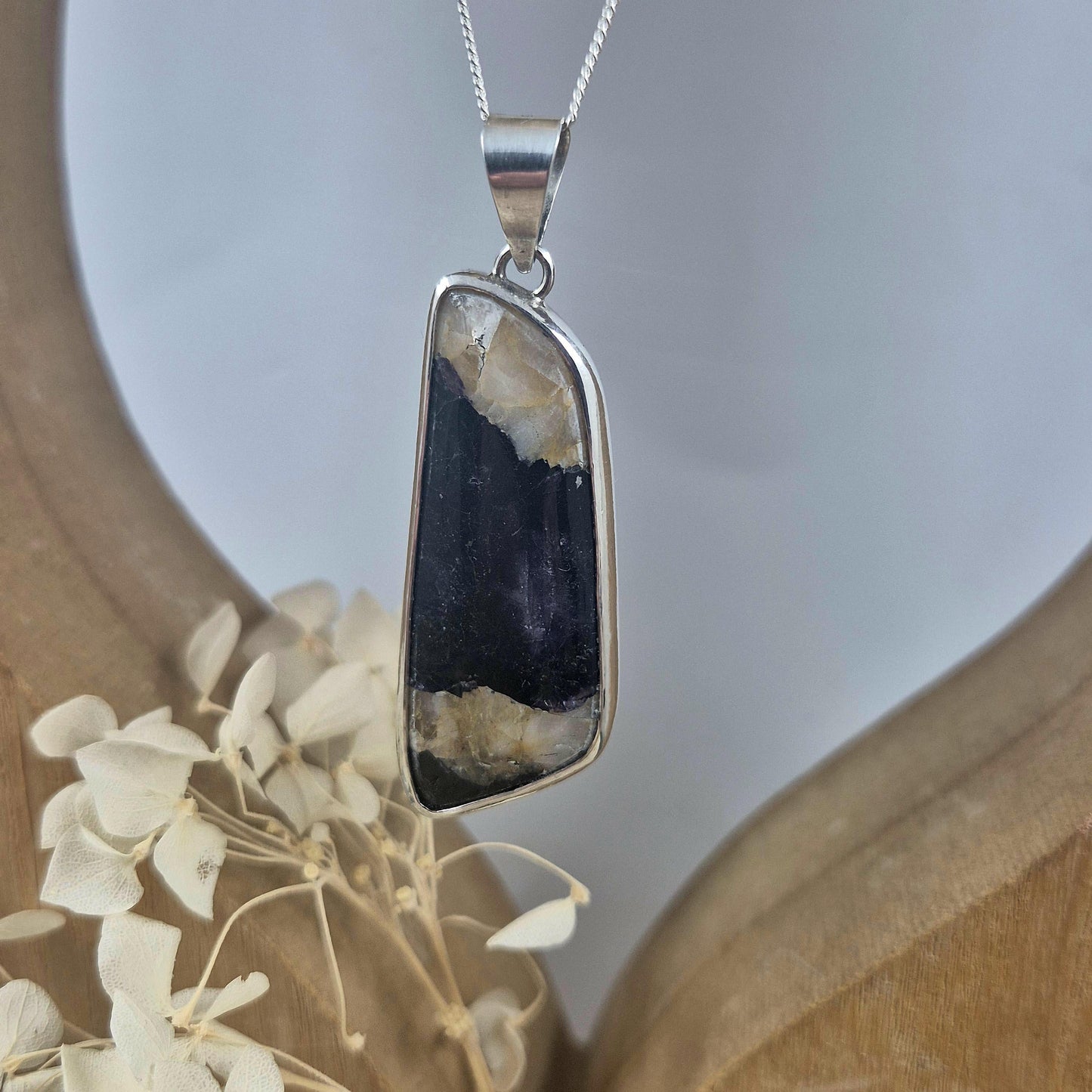 Blue John Pendant: Sterling Silver Derbyshire Fluorite Necklace Jones Stones