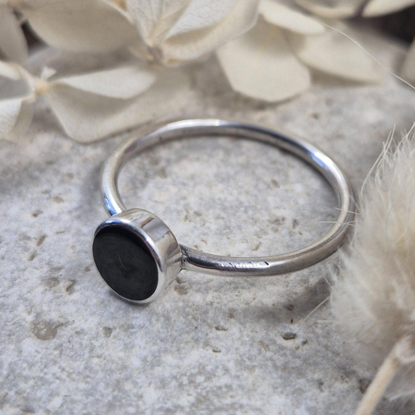 Whitby Jet Stacker Ring: Handmade 925 Silver Celtic Jewellery Jones Stones