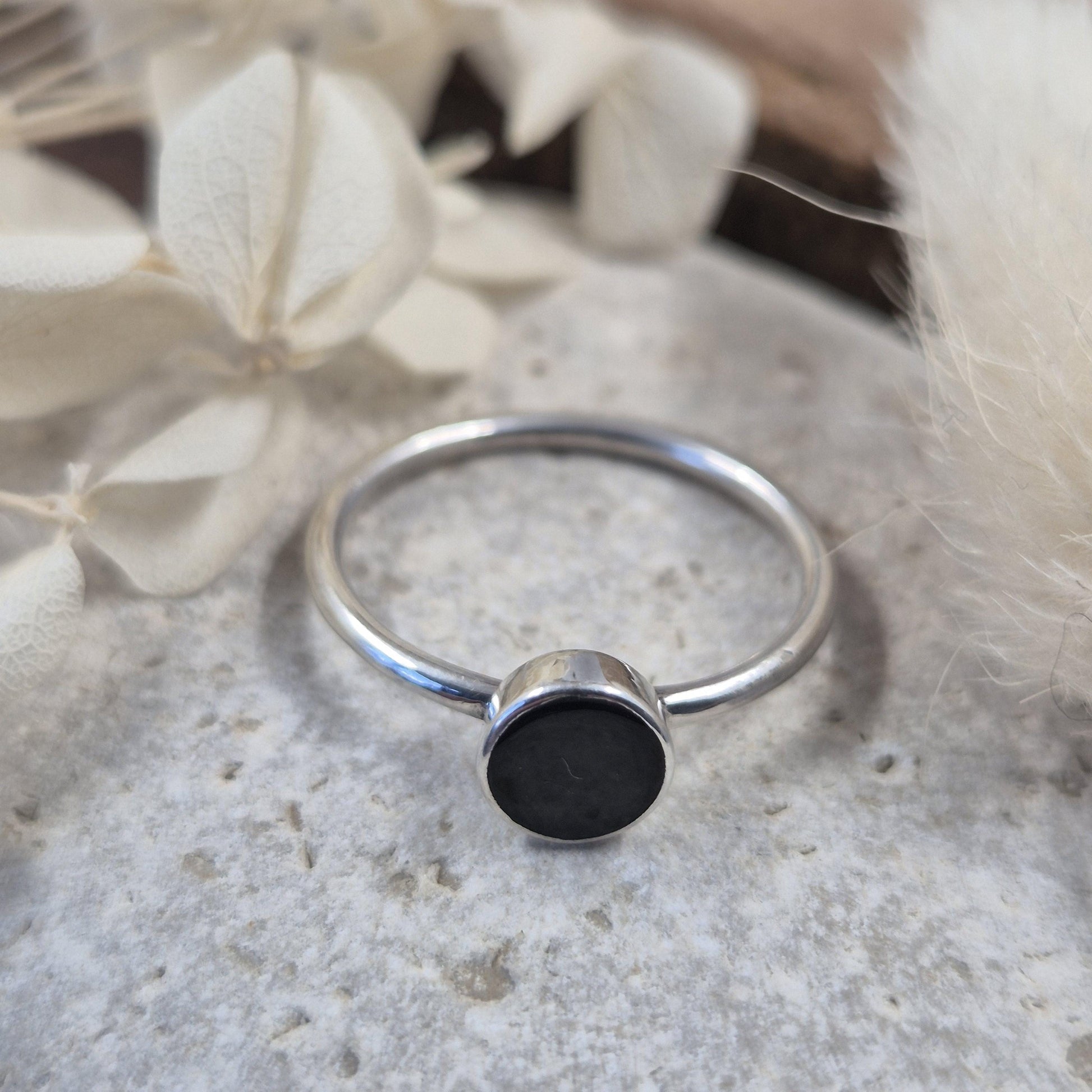 Whitby Jet Stacker Ring: Handmade 925 Silver Celtic Jewellery Jones Stones