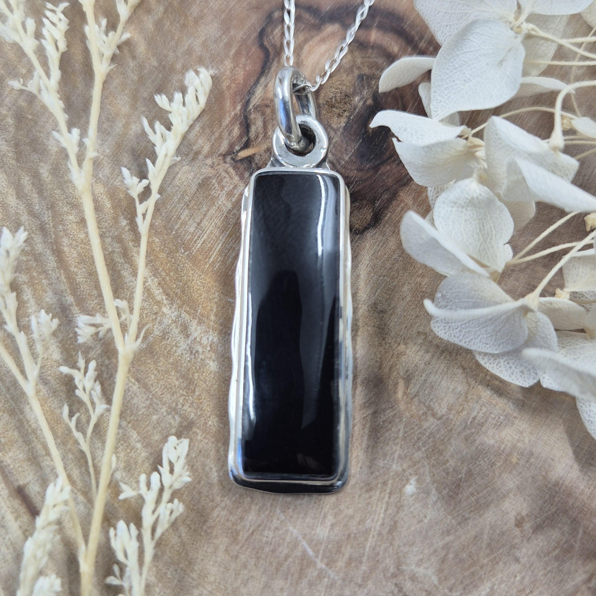 Whitby Jet Sterling Silver Pendant: Handmade Celtic Necklace (42mm) Jones Stones