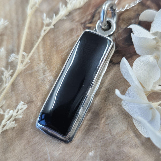 Whitby Jet Sterling Silver Pendant: Handmade Celtic Necklace (42mm) Jones Stones