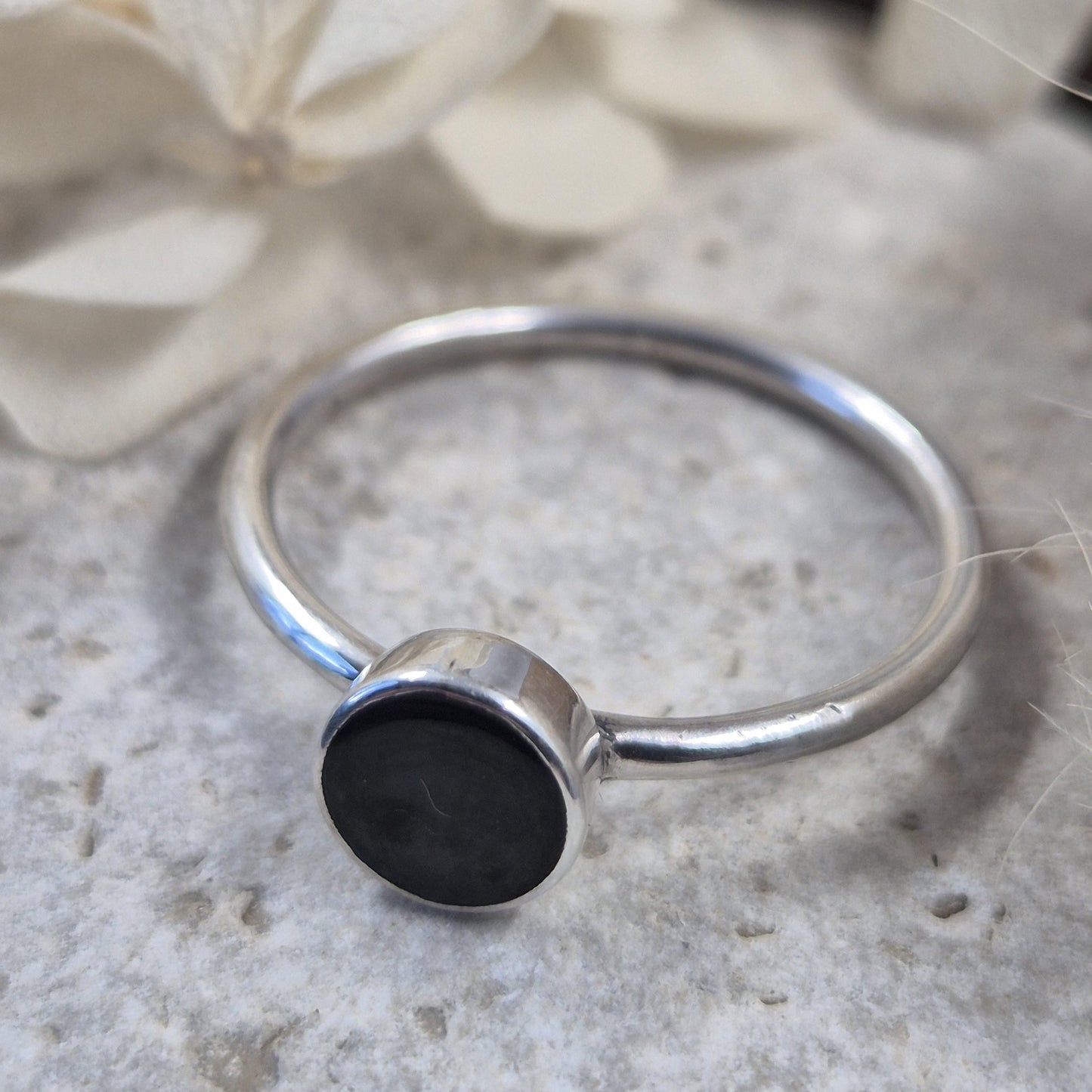 Whitby Jet Stacker Ring: Handmade 925 Silver Celtic Jewellery Jones Stones