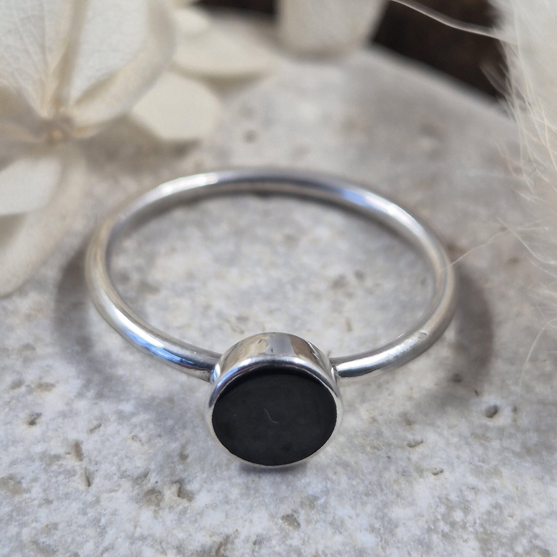 Whitby Jet Stacker Ring: Handmade 925 Silver Celtic Jewellery Jones Stones