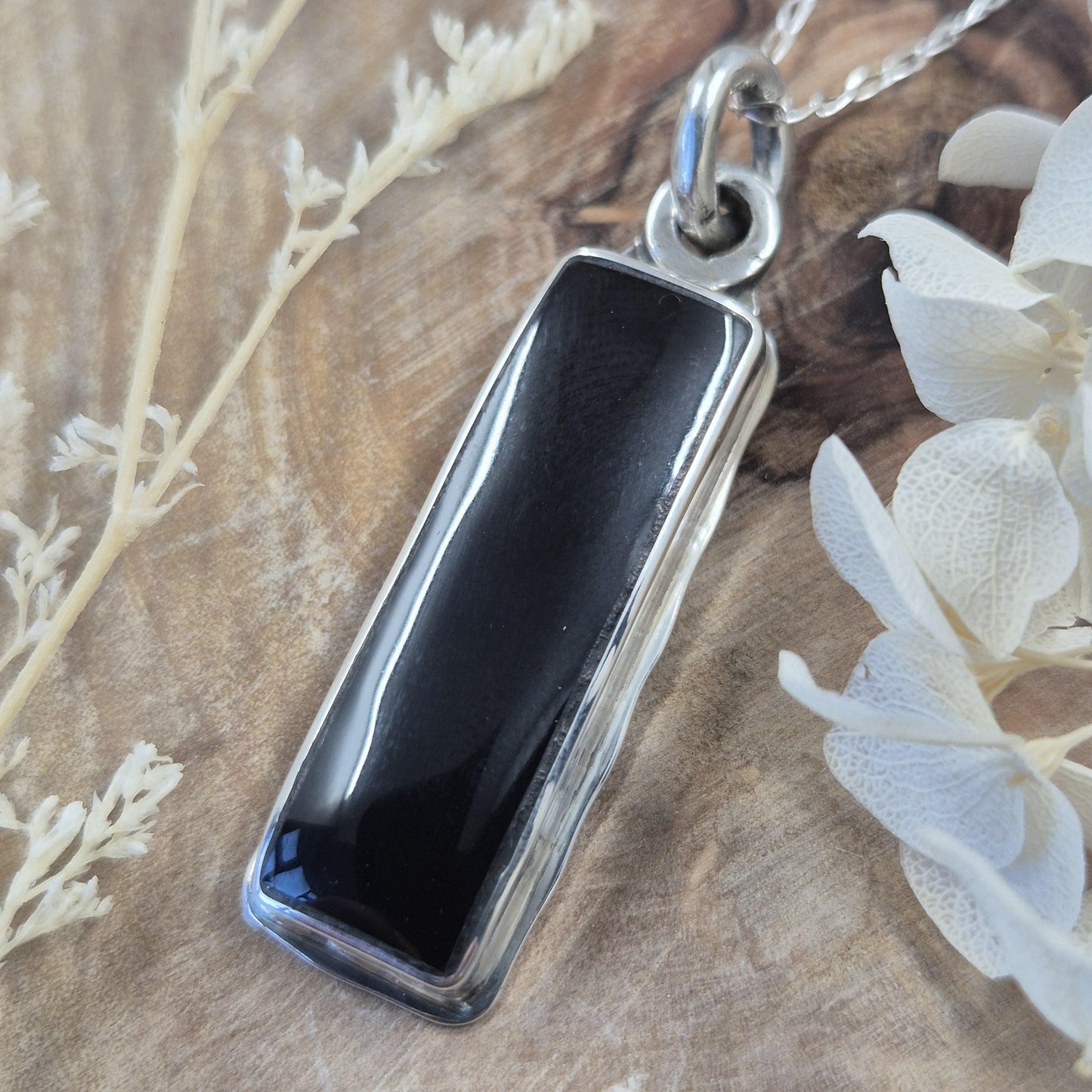 Whitby Jet Sterling Silver Pendant: Handmade Celtic Necklace (42mm) Jones Stones