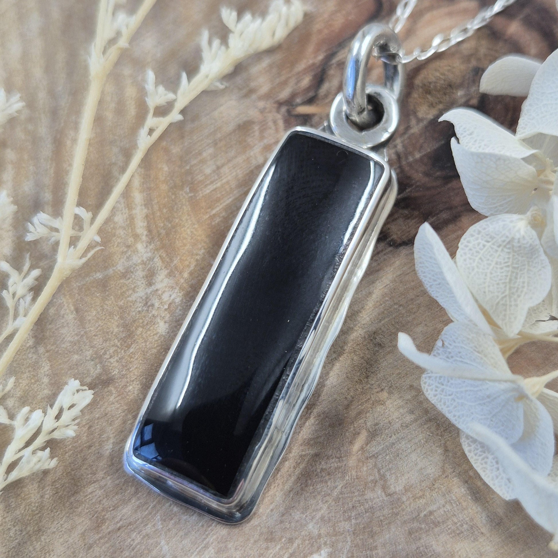 Whitby Jet Sterling Silver Pendant: Handmade Celtic Necklace (42mm) Jones Stones