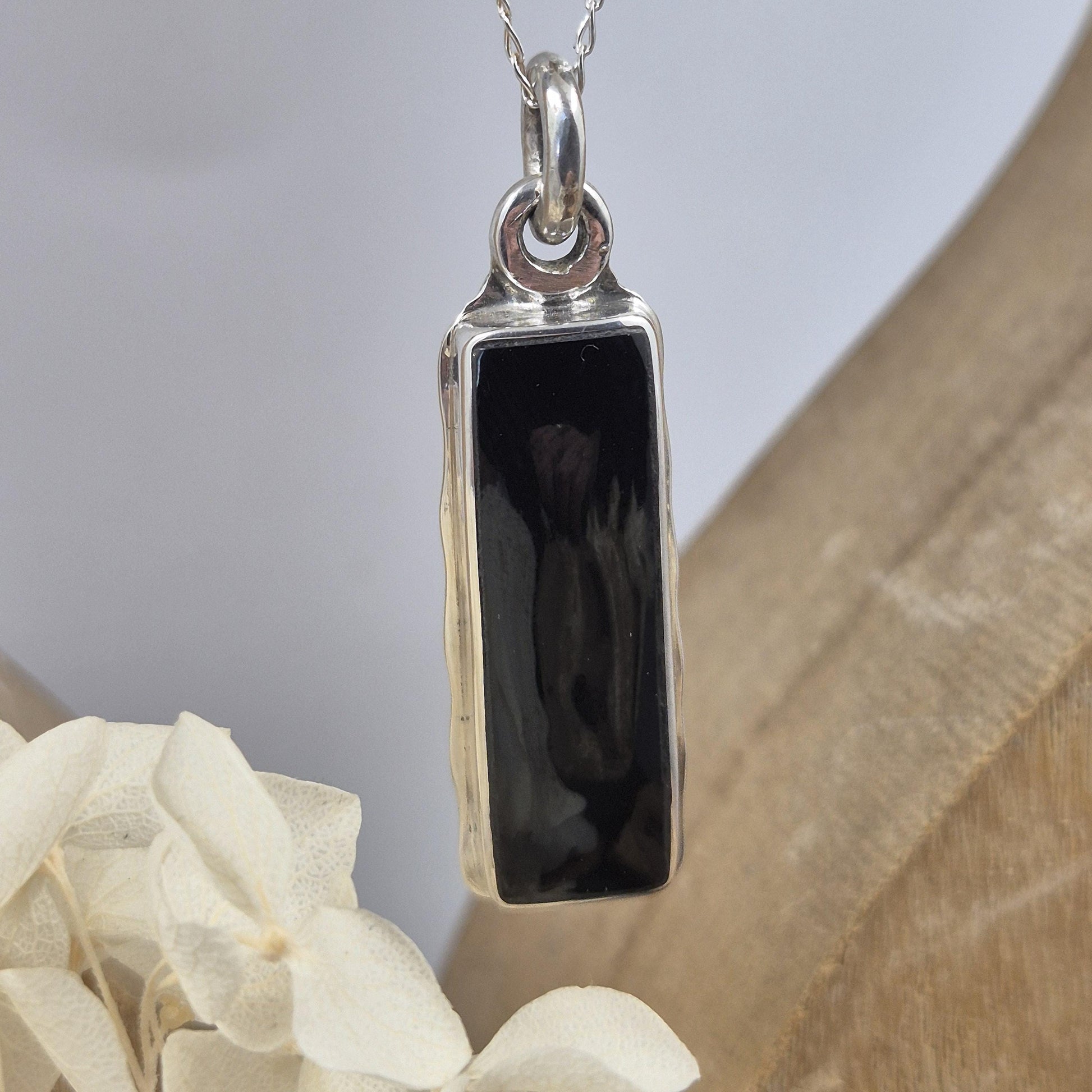Whitby Jet Sterling Silver Pendant: Handmade Celtic Necklace (42mm) Jones Stones