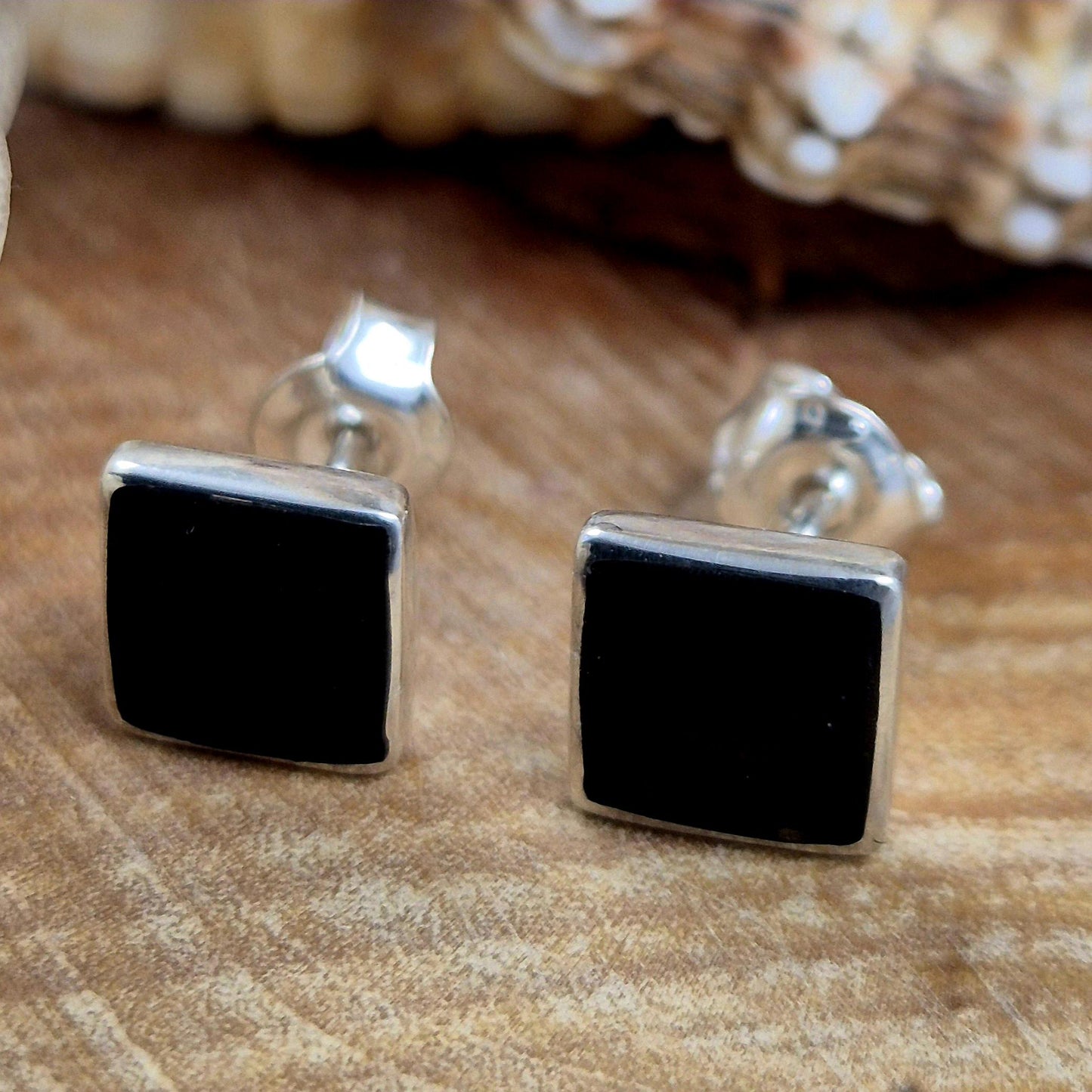 Whitby Jet Sterling Silver Square Stud Earrings Jones Stones